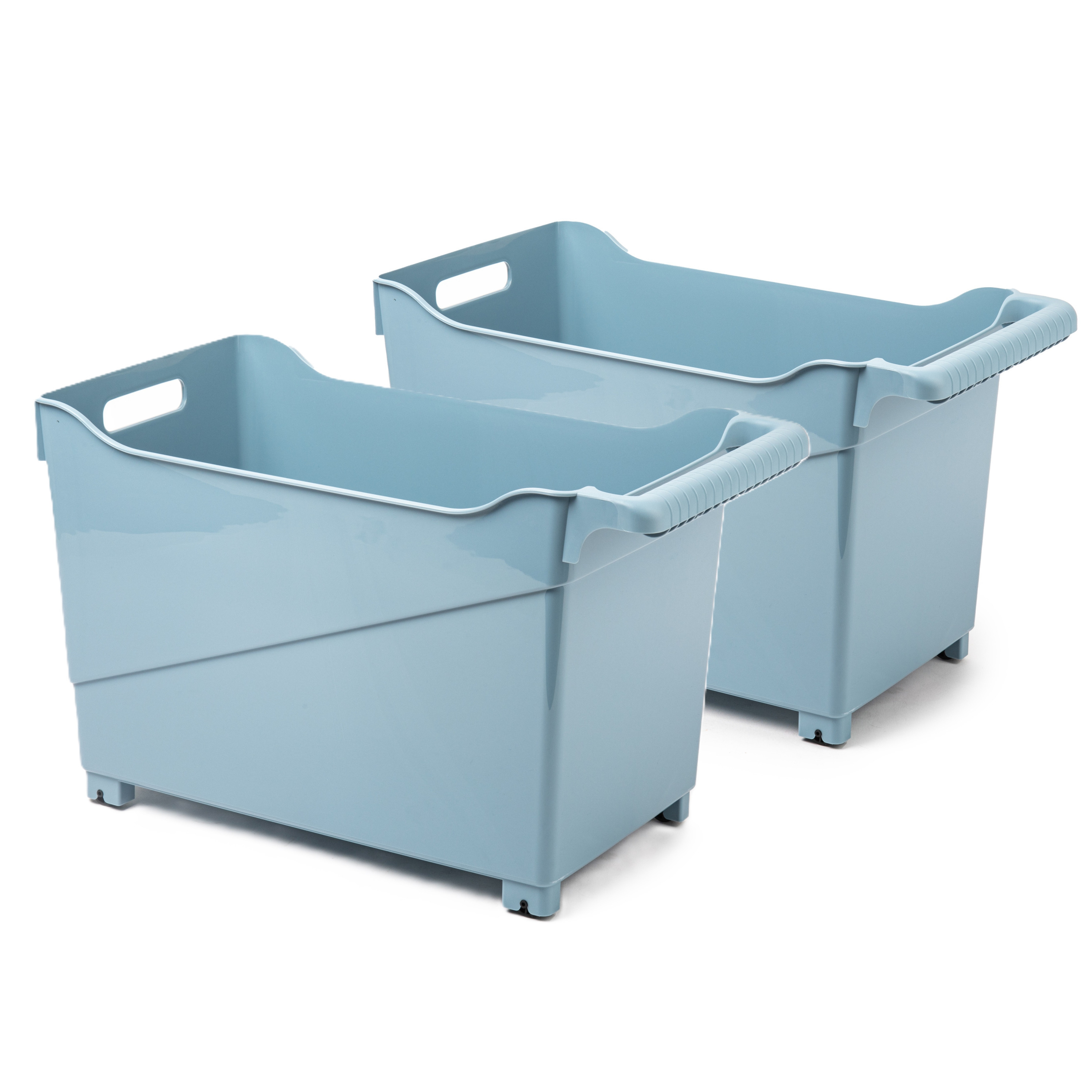 Opslag/opberg trolley container - 2x - ijsblauw - op wieltjes - L45 x B24 x H27 cm - kunststof -