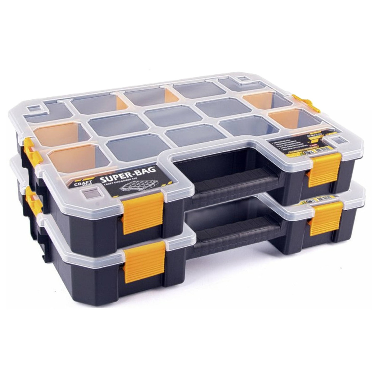 Sorteerbox/vakjes koffer - 2x - voor spijkers/schroeven/kleine spullen - 15-vaks - 37 x 31 x 6.5 cm -