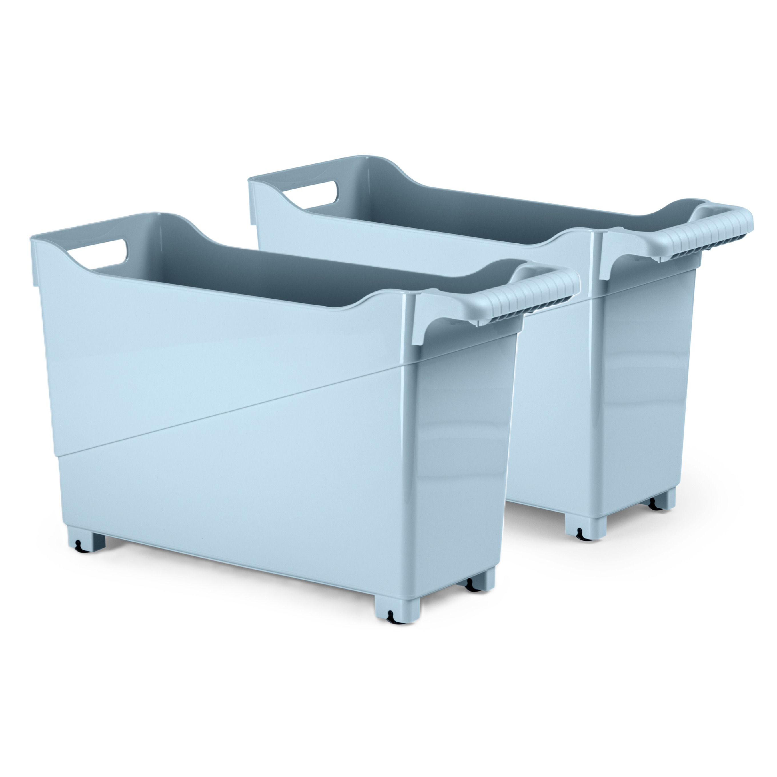 Opslag/opberg trolley container - 2x - ijsblauw - op wieltjes - L45 x B17 x H29 cm - kunststof -
