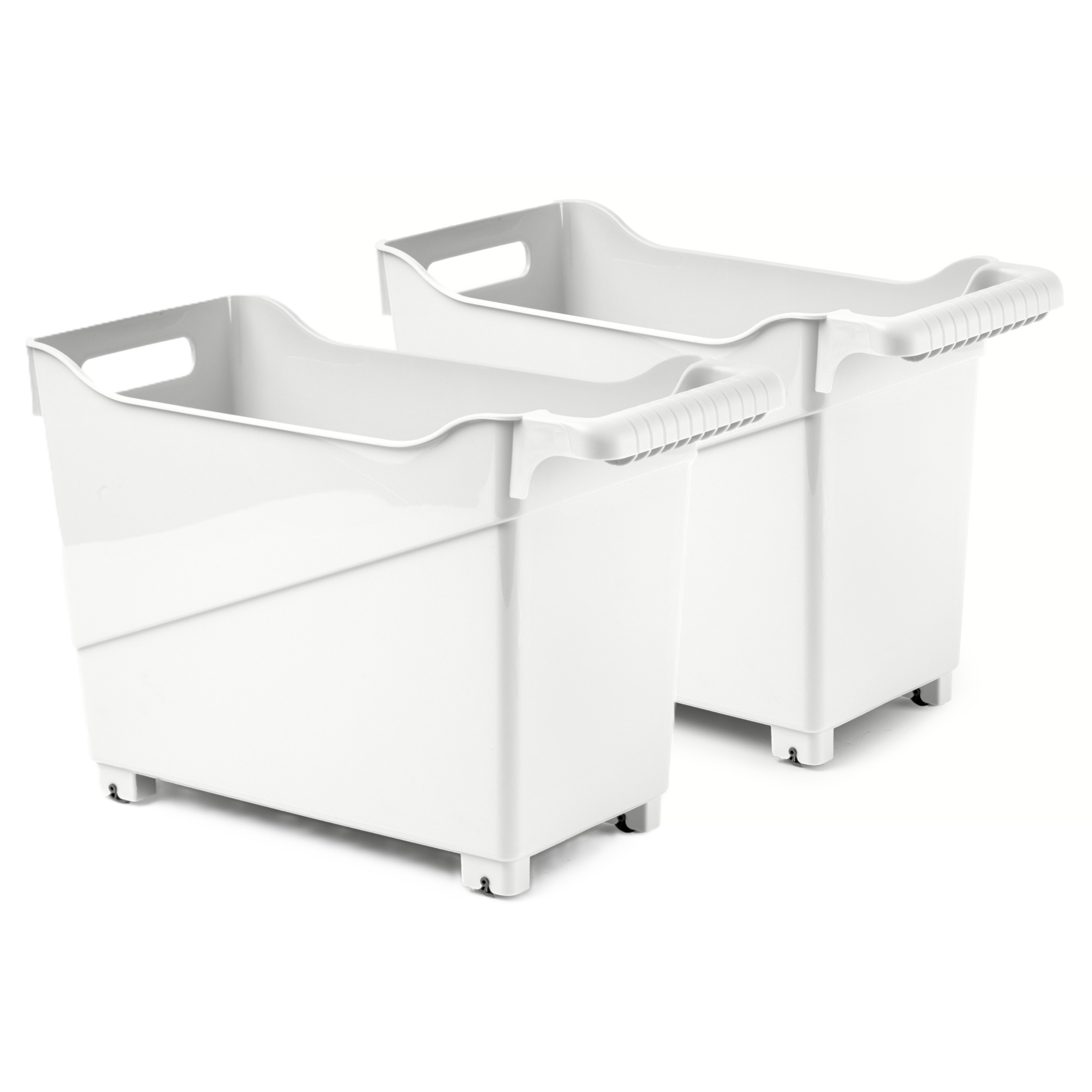 Opslag/opberg trolley container - 2x - ivoor wit - op wieltjes - L38 x B18 x H26 cm - kunststof -