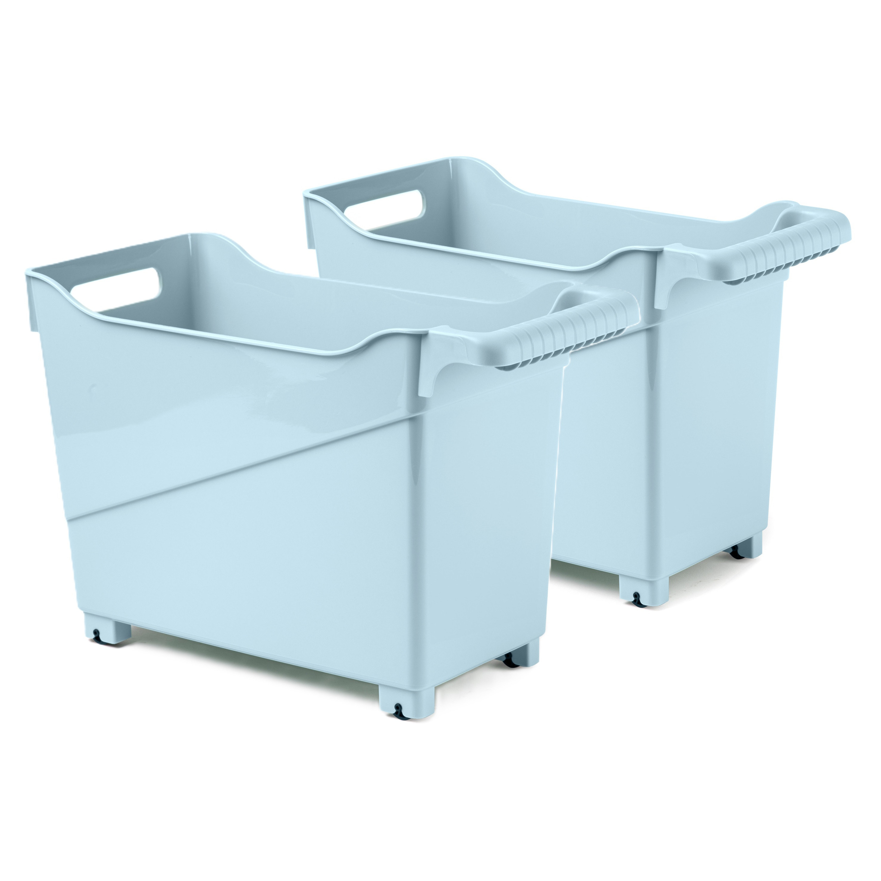 Opslag/opberg trolley container - 2x - ijsblauw - op wieltjes - L38 x B18 x H26 cm - kunststof -