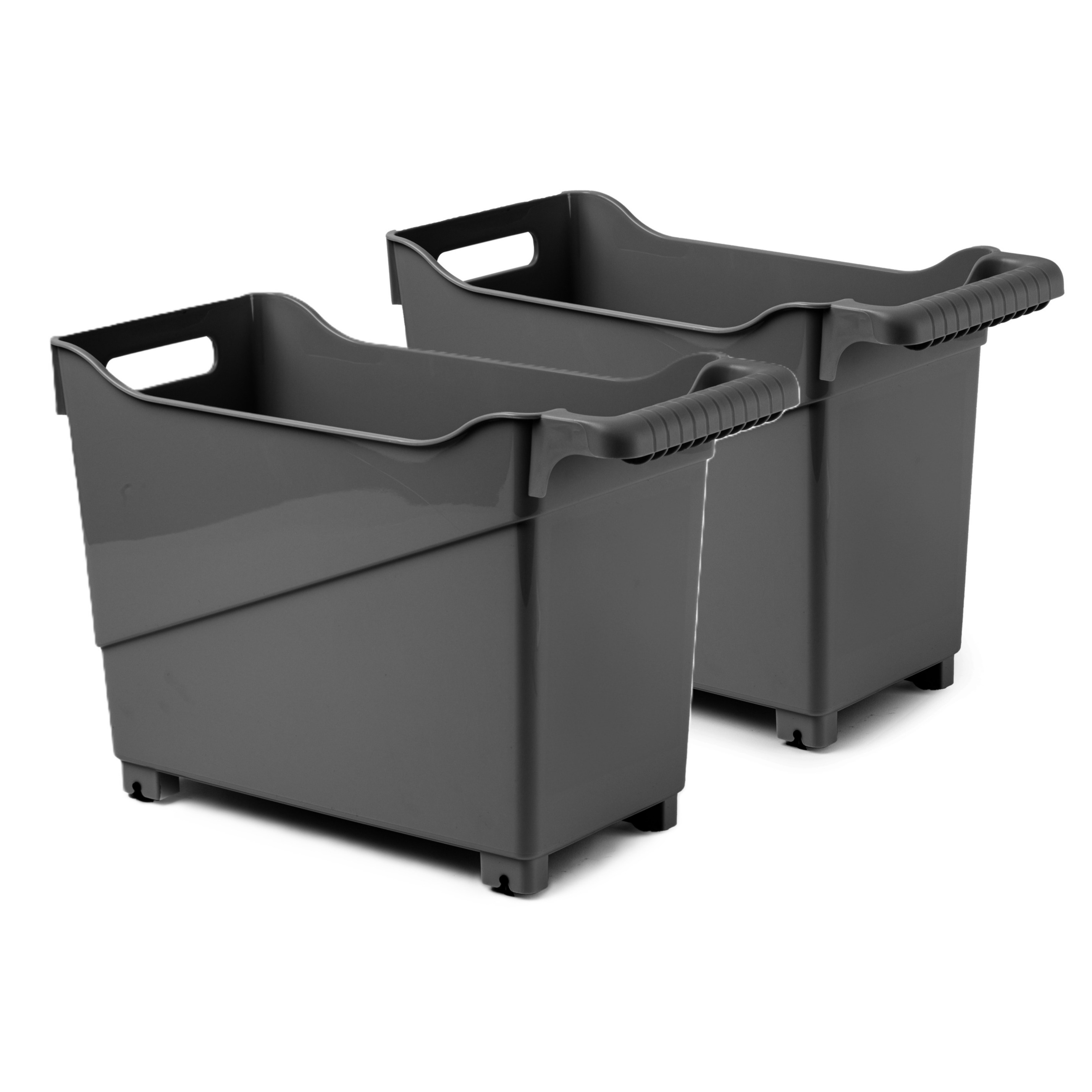 Opslag/opberg trolley container - 2x - zwart - op wieltjes - L38 x B18 x H26 cm - kunststof -