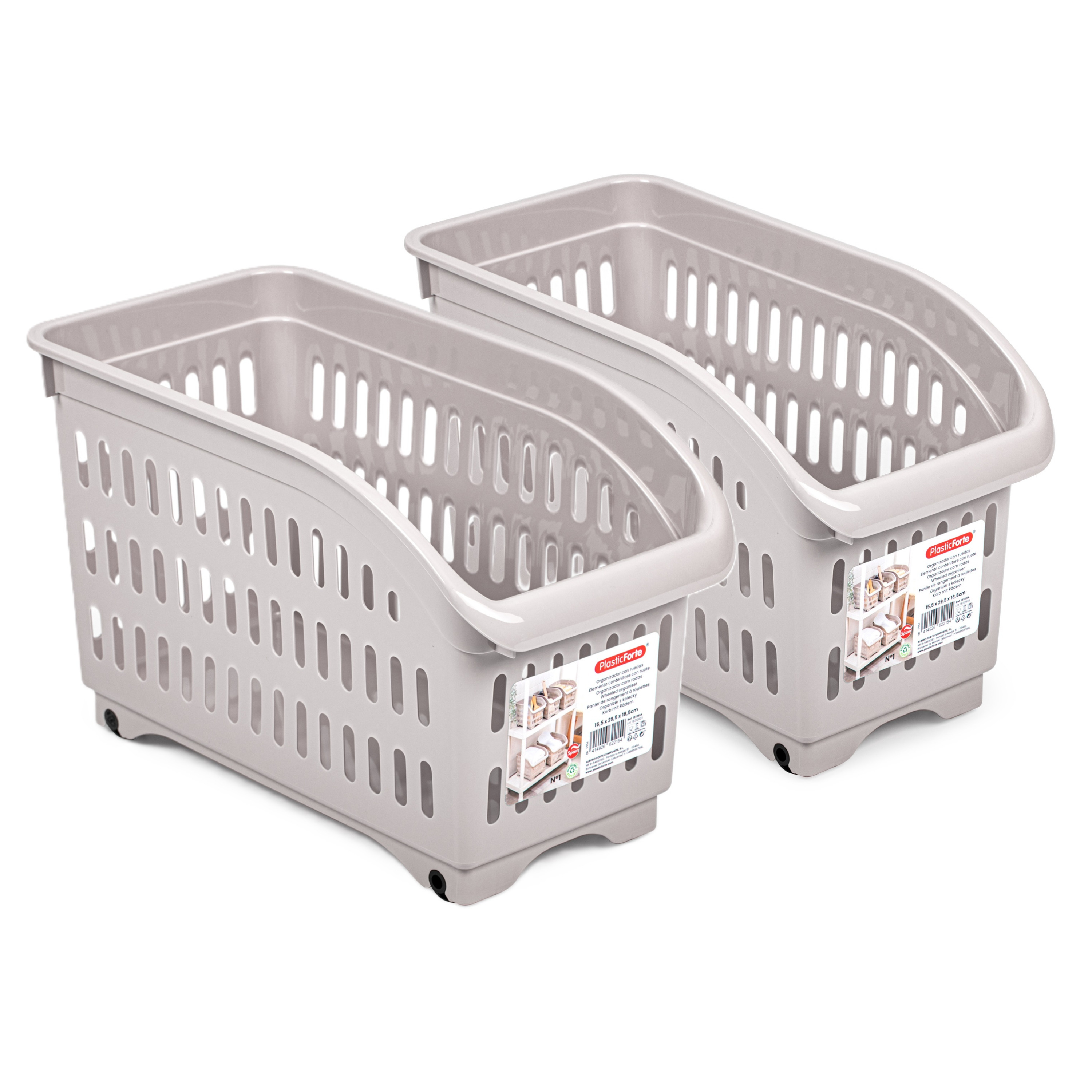 Opslag/opberg trolley container - 2x - roze - op wieltjes - L30 x B15 x H18 cm - kunststof -