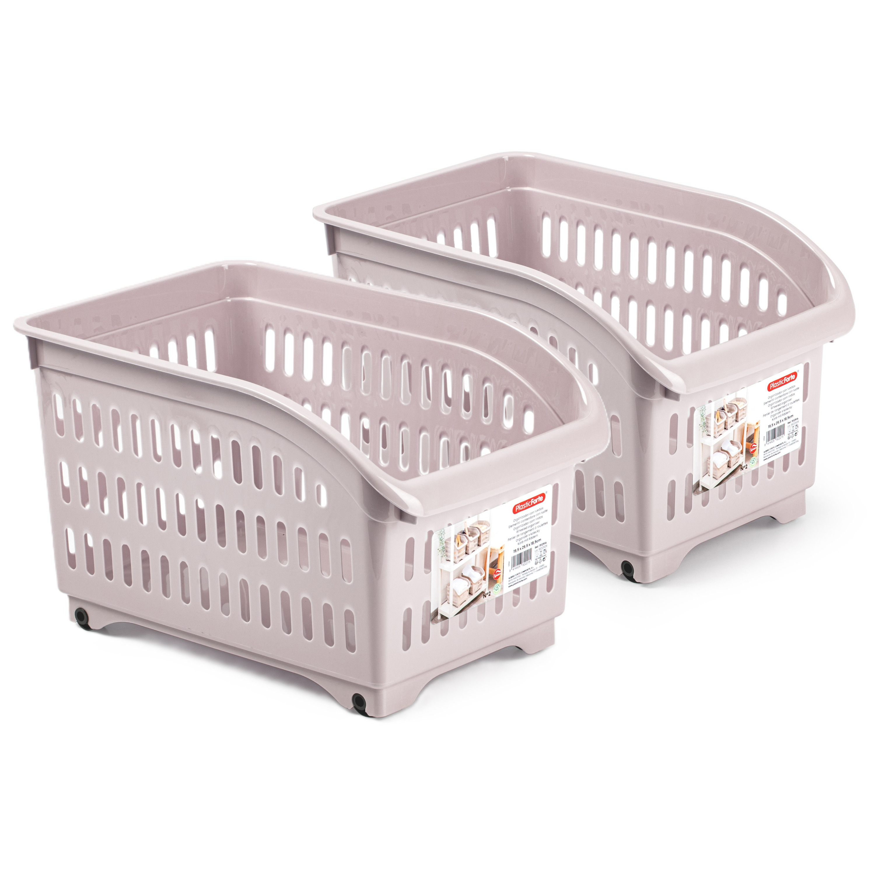 Opslag/opberg trolley container - 2x - roze - op wieltjes - L30 x B18 x H19 cm - kunststof -