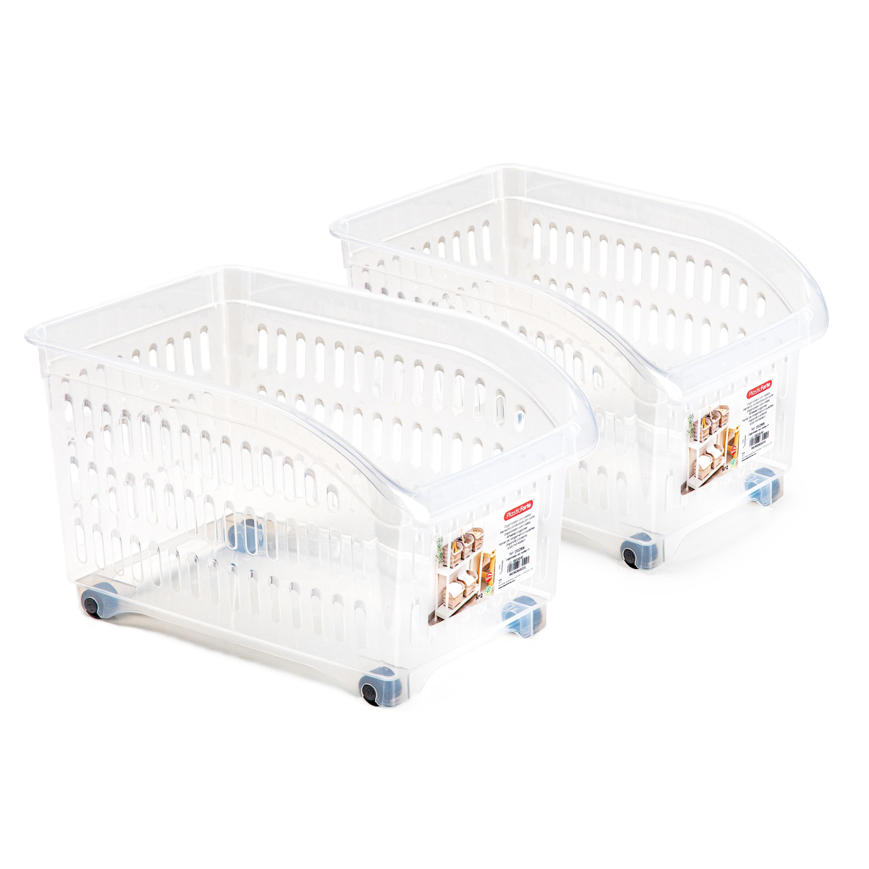 Opslag/opberg trolley container - 2x - transparant - op wieltjes - L30 x B18 x H19 cm - kunststof -