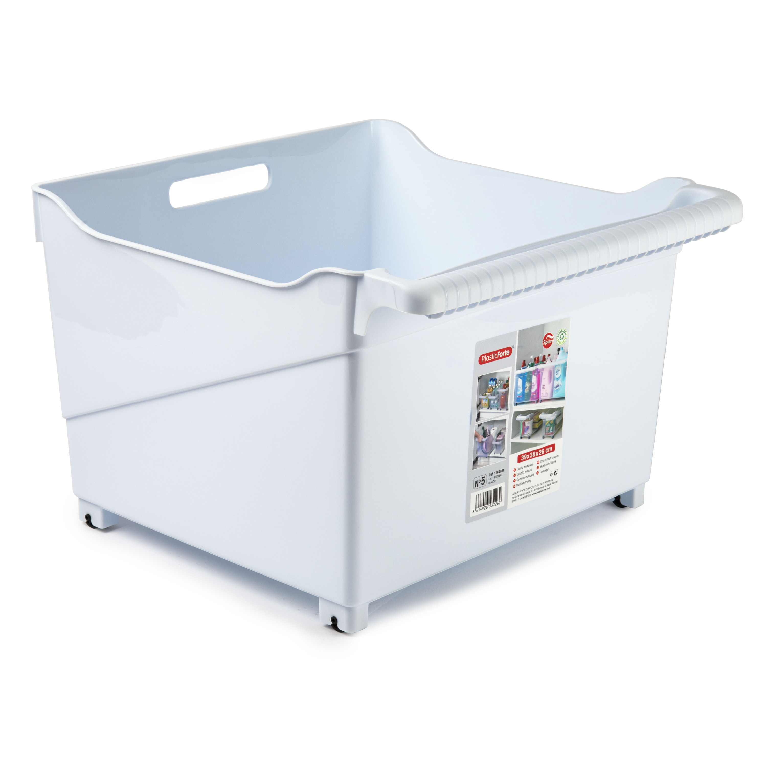 Opslag/opberg trolley container - ivoor wit - op wieltjes - L39 x B38 x H26 cm - kunststof -