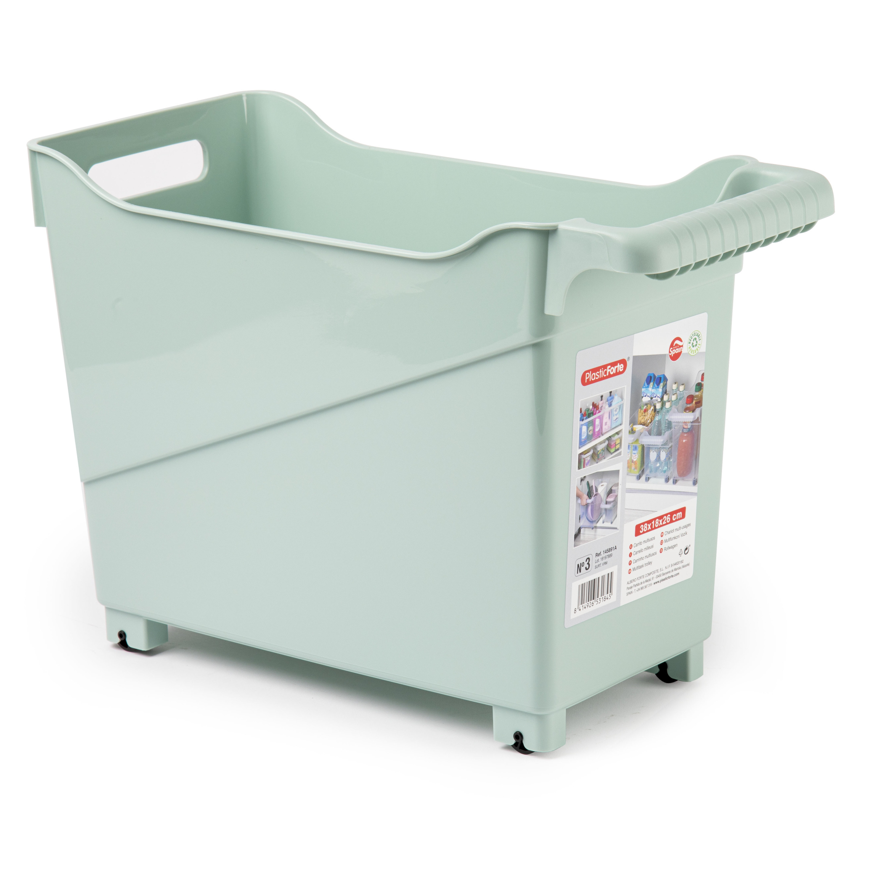 Opslag/opberg trolley container - mintgroen - op wieltjes - L38 x B18 x H26 cm - kunststof -