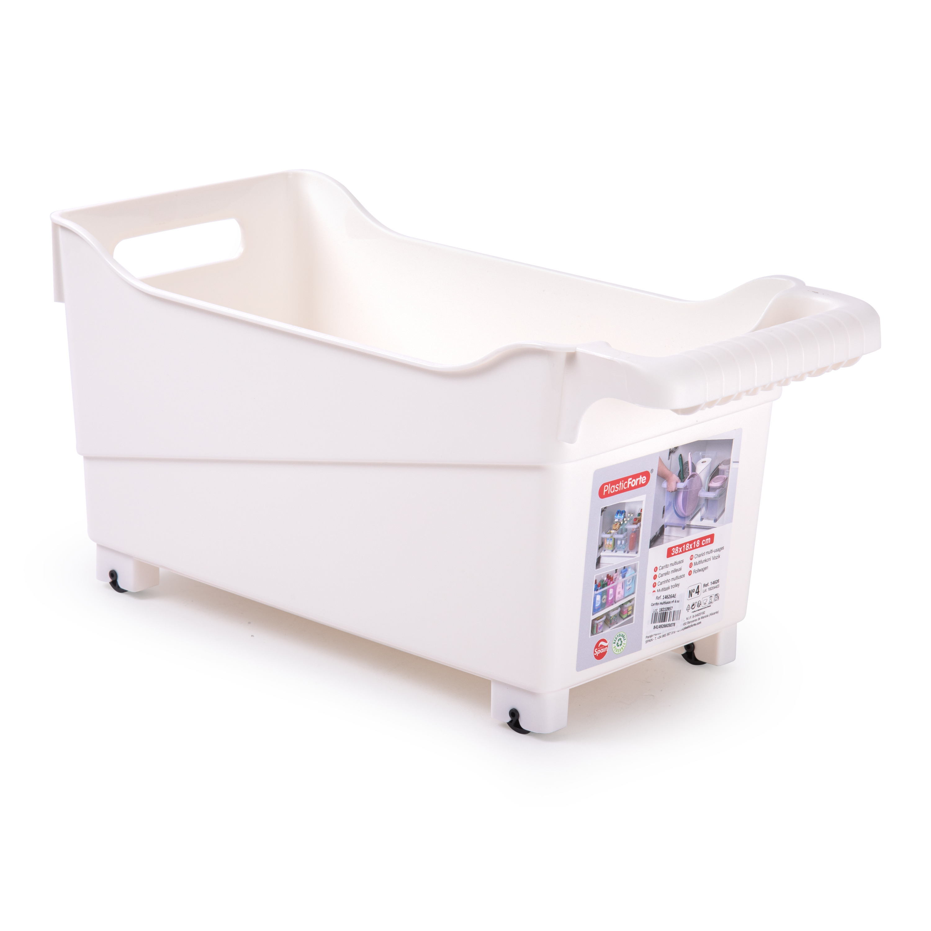 Opslag/opberg trolley container - ivoor wit - op wieltjes - L38 x B18 x H18 cm - kunststof -