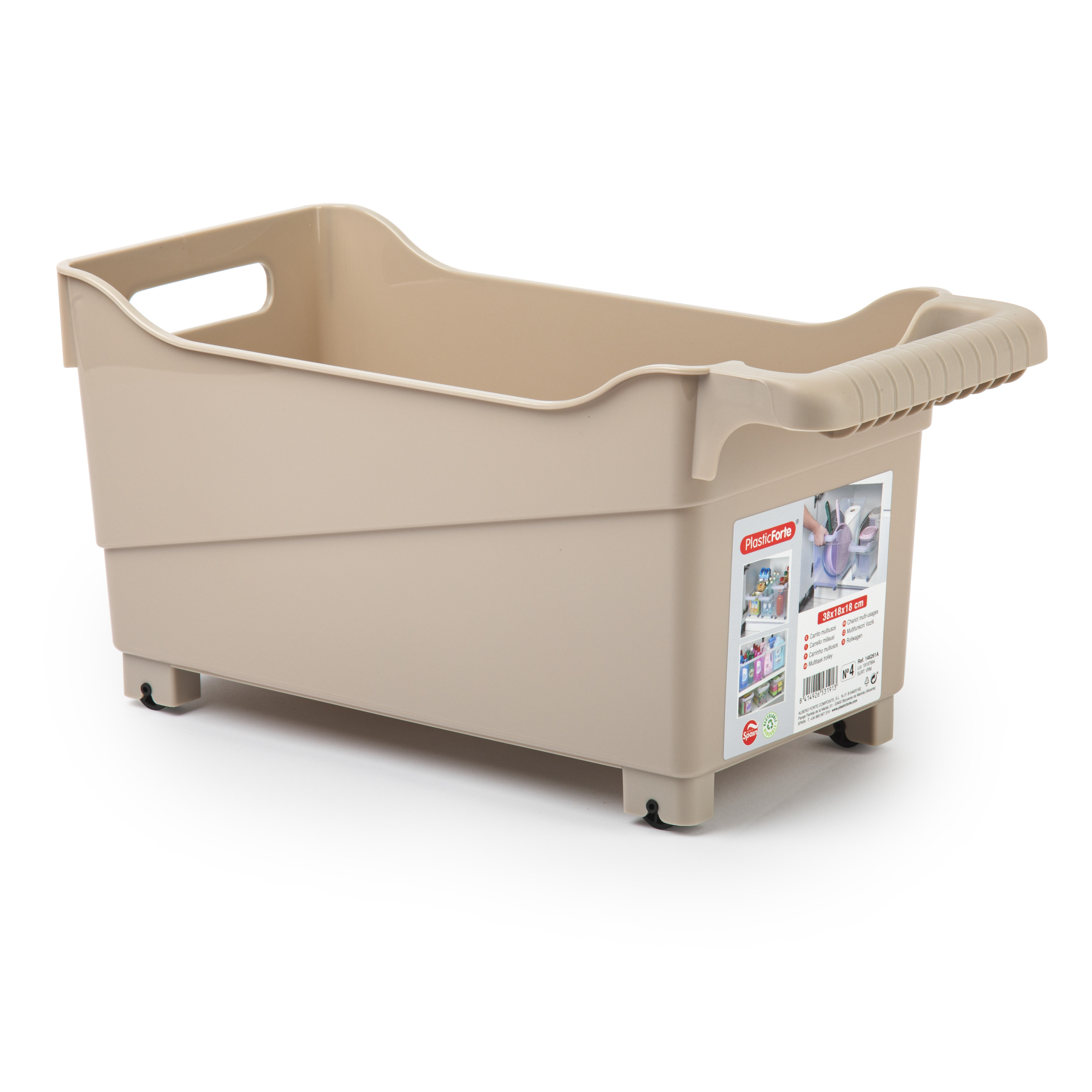 Opslag/opberg trolley container - beige - op wieltjes - L38 x B18 x H18 cm - kunststof -