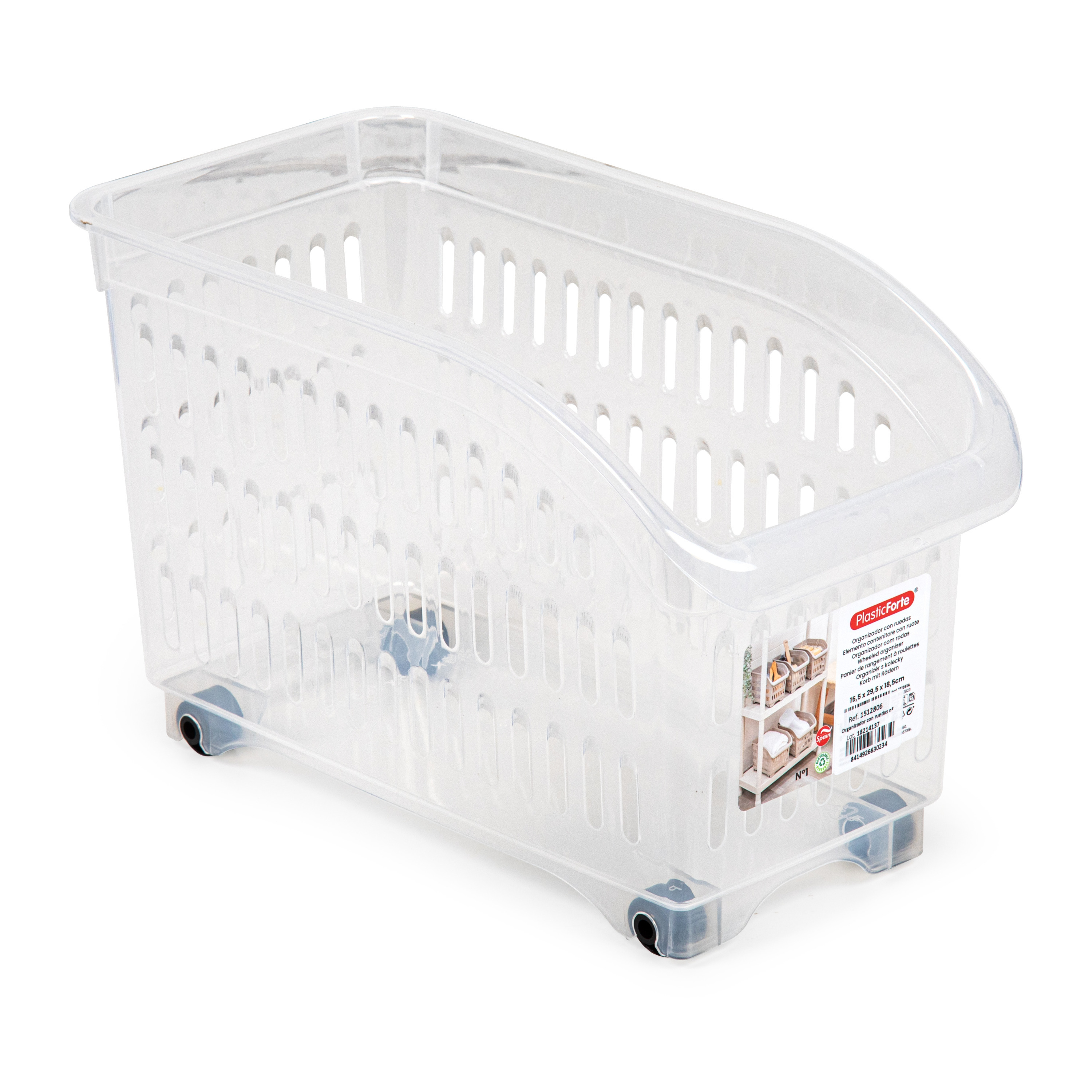 Opslag/opberg trolley container - transparant - op wieltjes - L30 x B15 x H18 cm - kunststof -