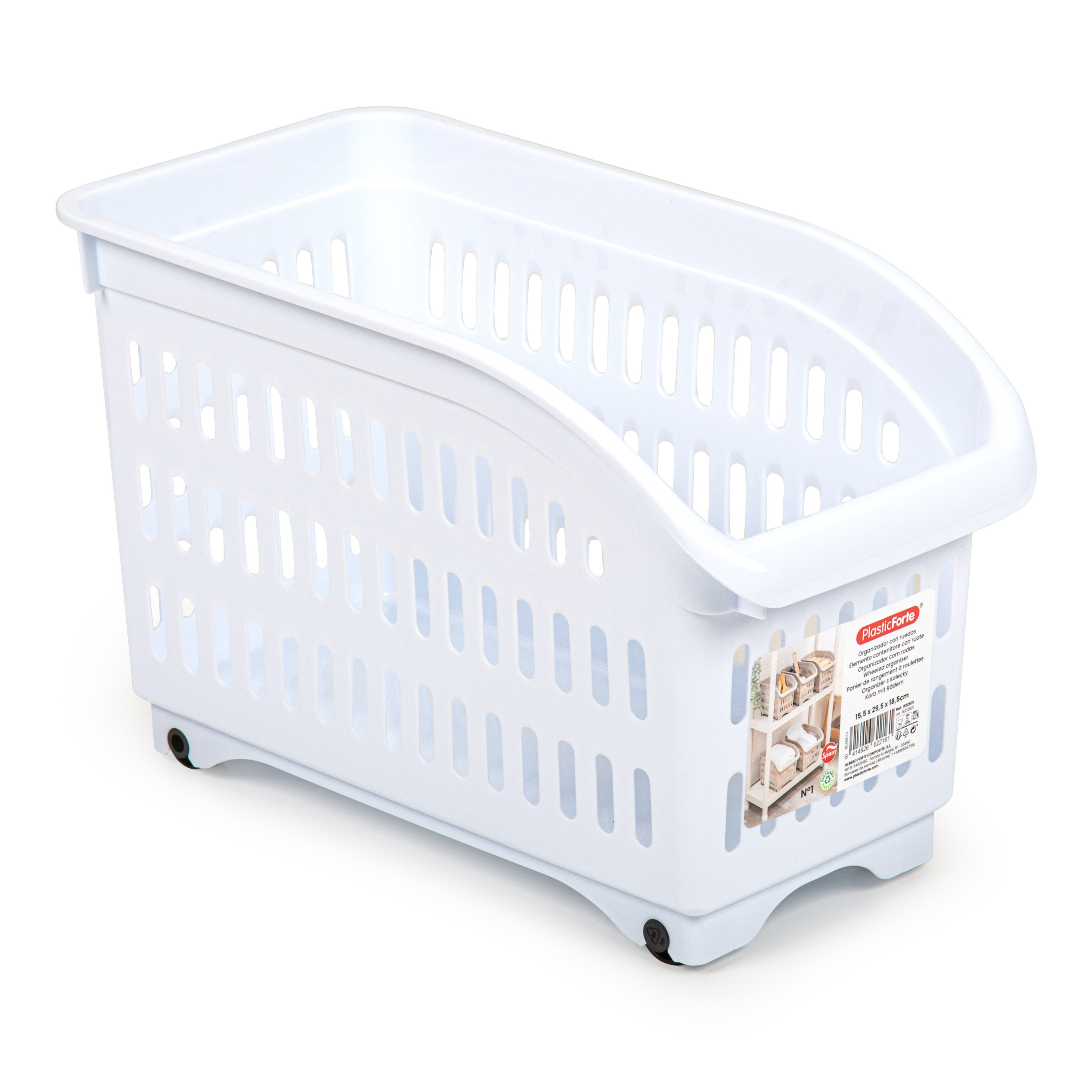 Opslag/opberg trolley container - wit - op wieltjes - L30 x B15 x H18 cm - kunststof -