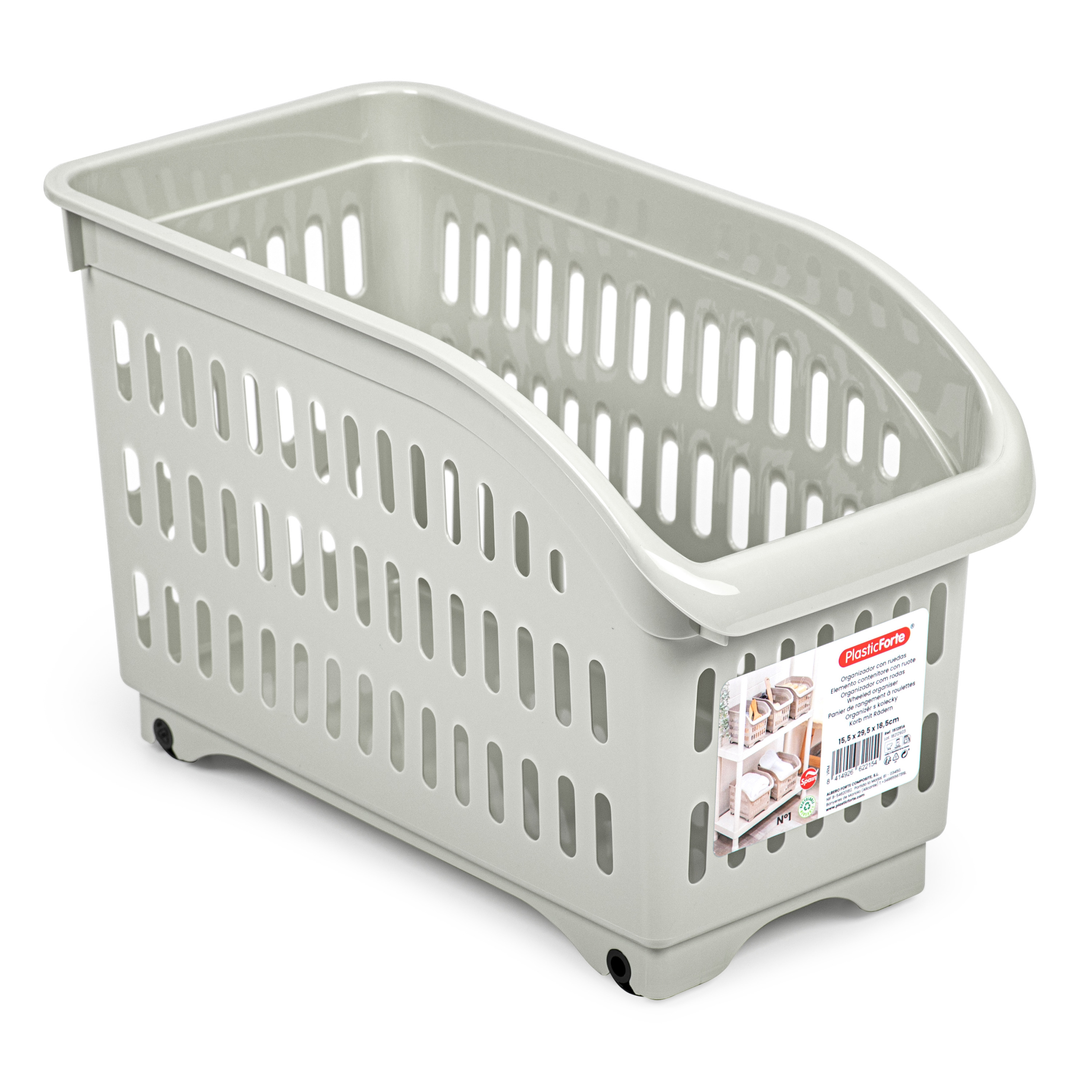 Opslag/opberg trolley container - beige - op wieltjes - L30 x B15 x H18 cm - kunststof -