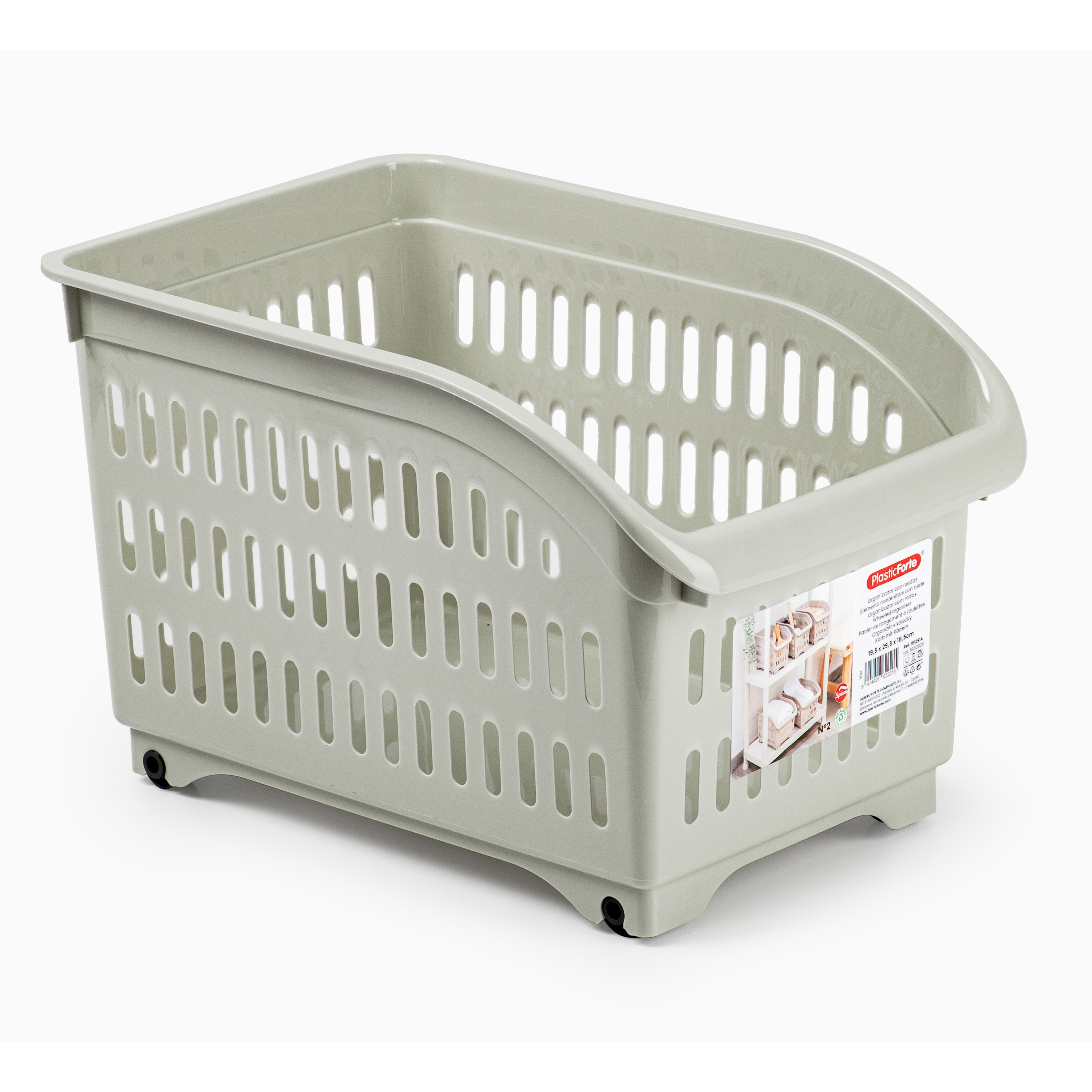 Opslag/opberg trolley container - beige - op wieltjes - L30 x B18 x H19 cm - kunststof -