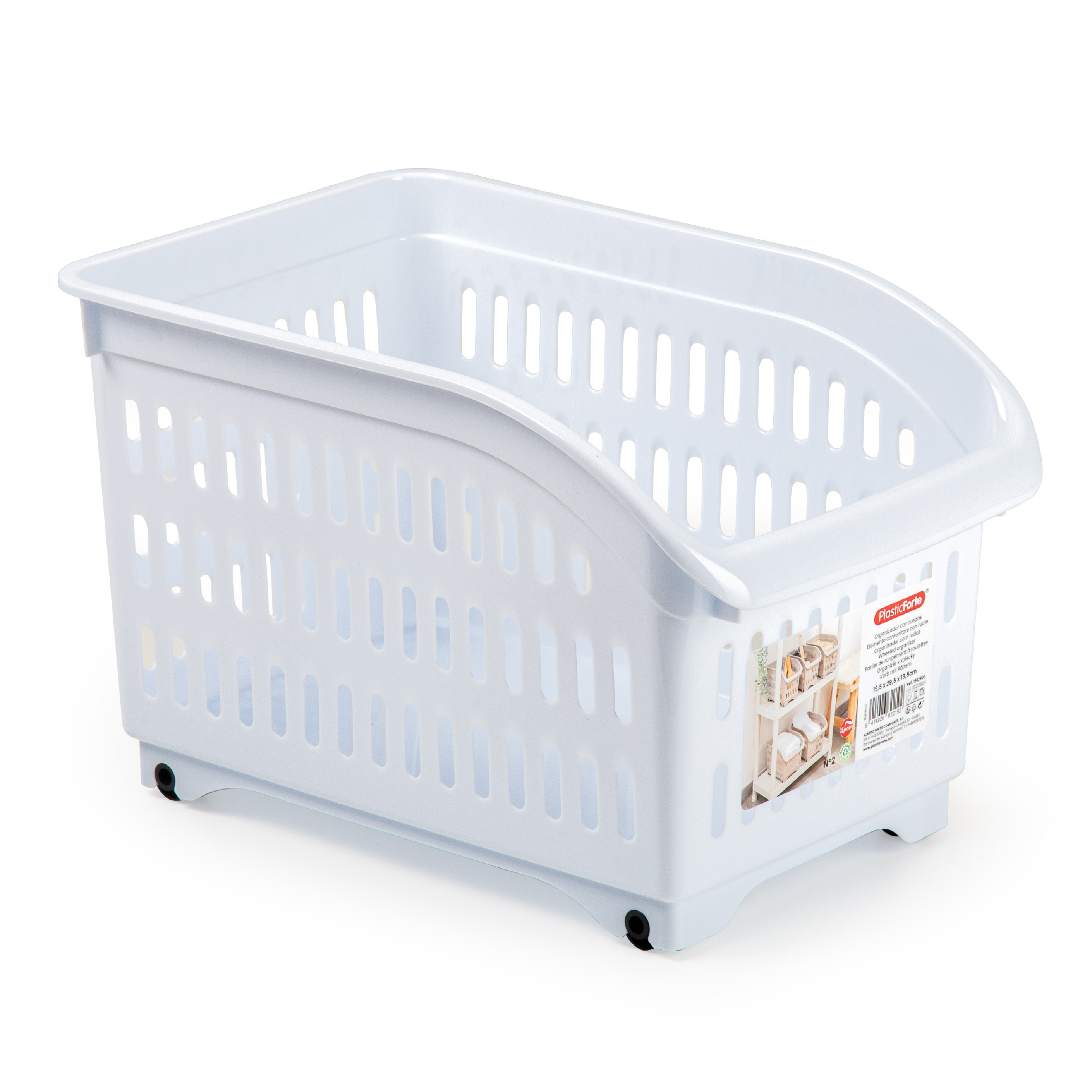 Opslag/opberg trolley container - wit - op wieltjes - L30 x B18 x H19 cm - kunststof -