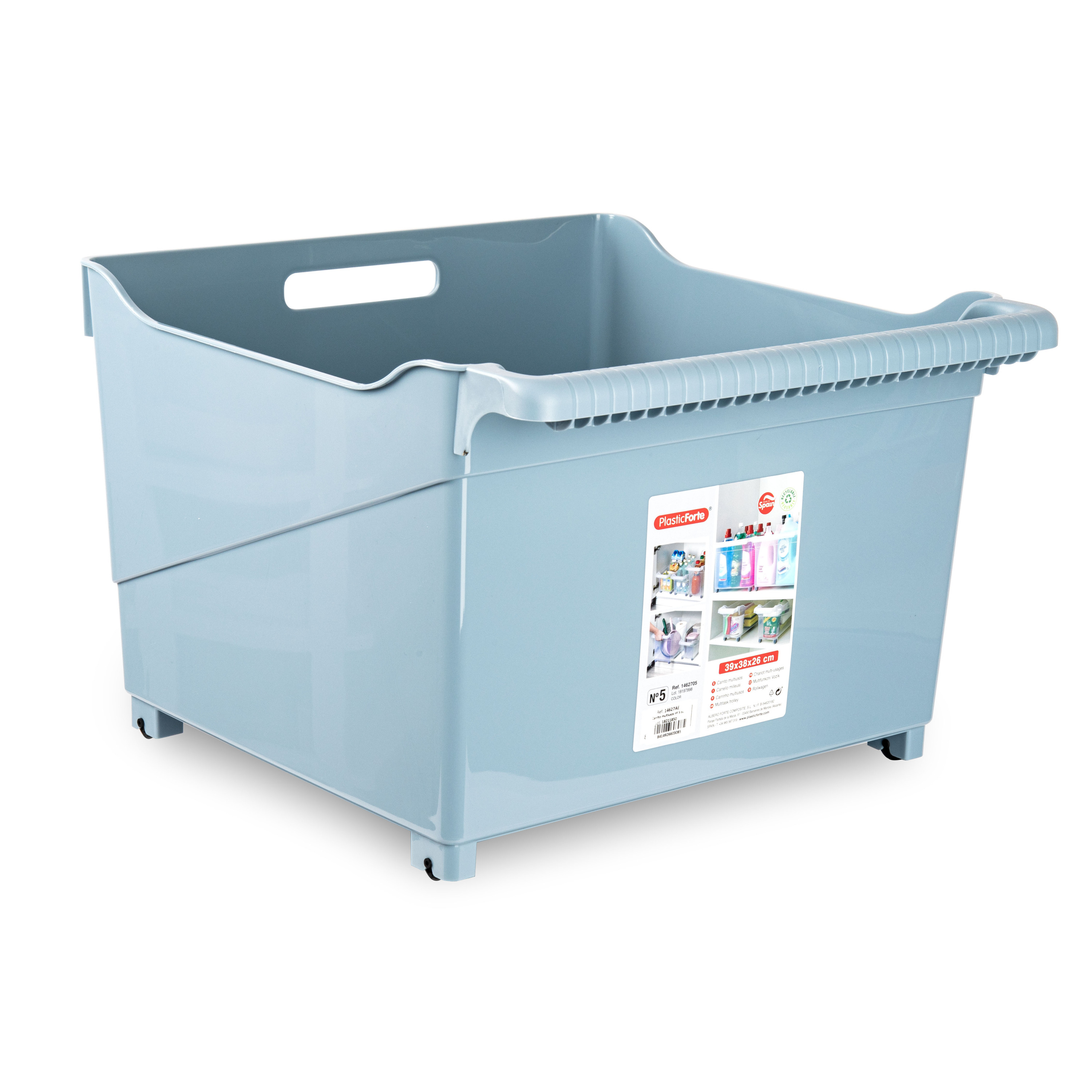 Opslag/opberg trolley container - ijsblauw - op wieltjes - L39 x B38 x H26 cm - kunststof -