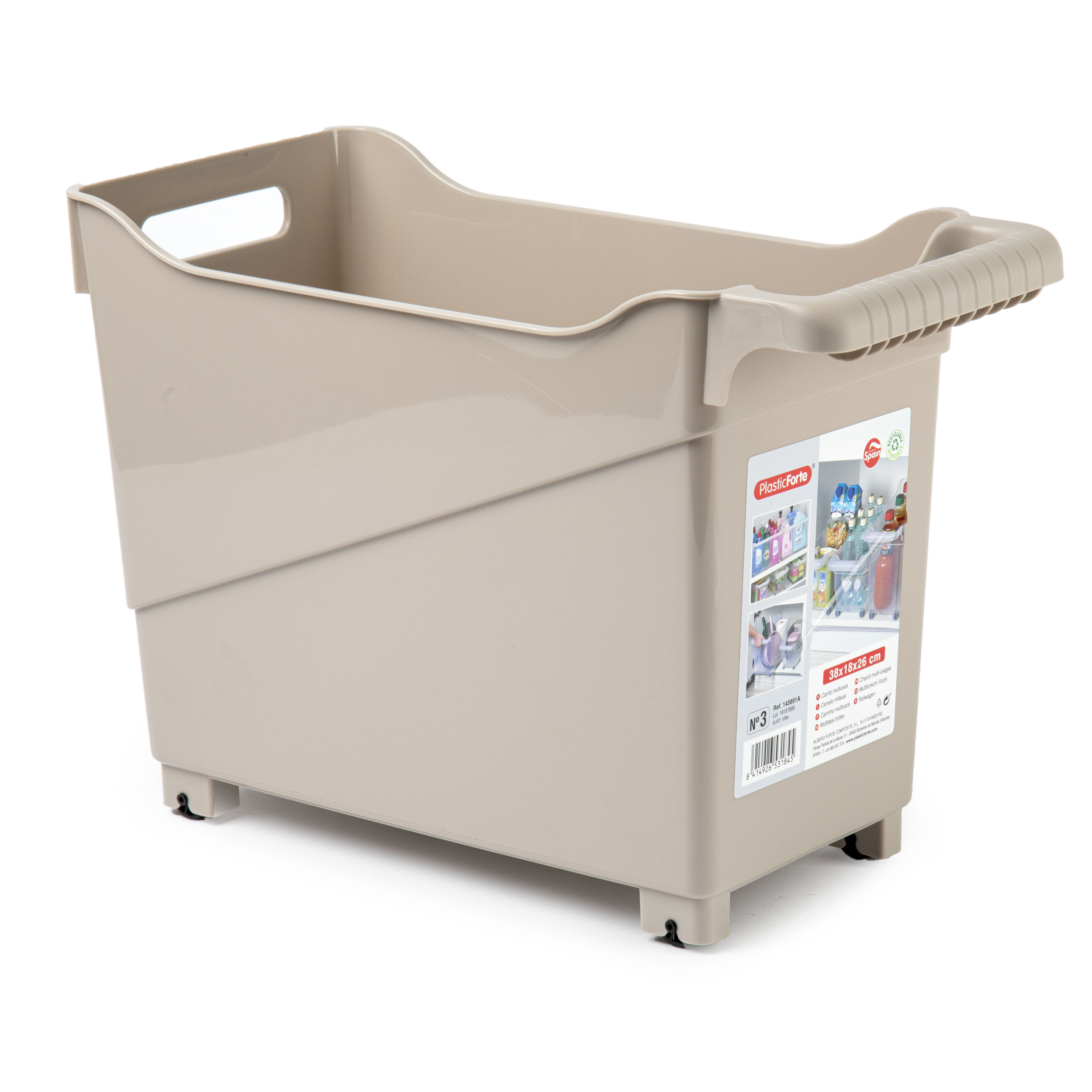 Opslag/opberg trolley container - beige - op wieltjes - L38 x B18 x H26 cm - kunststof -