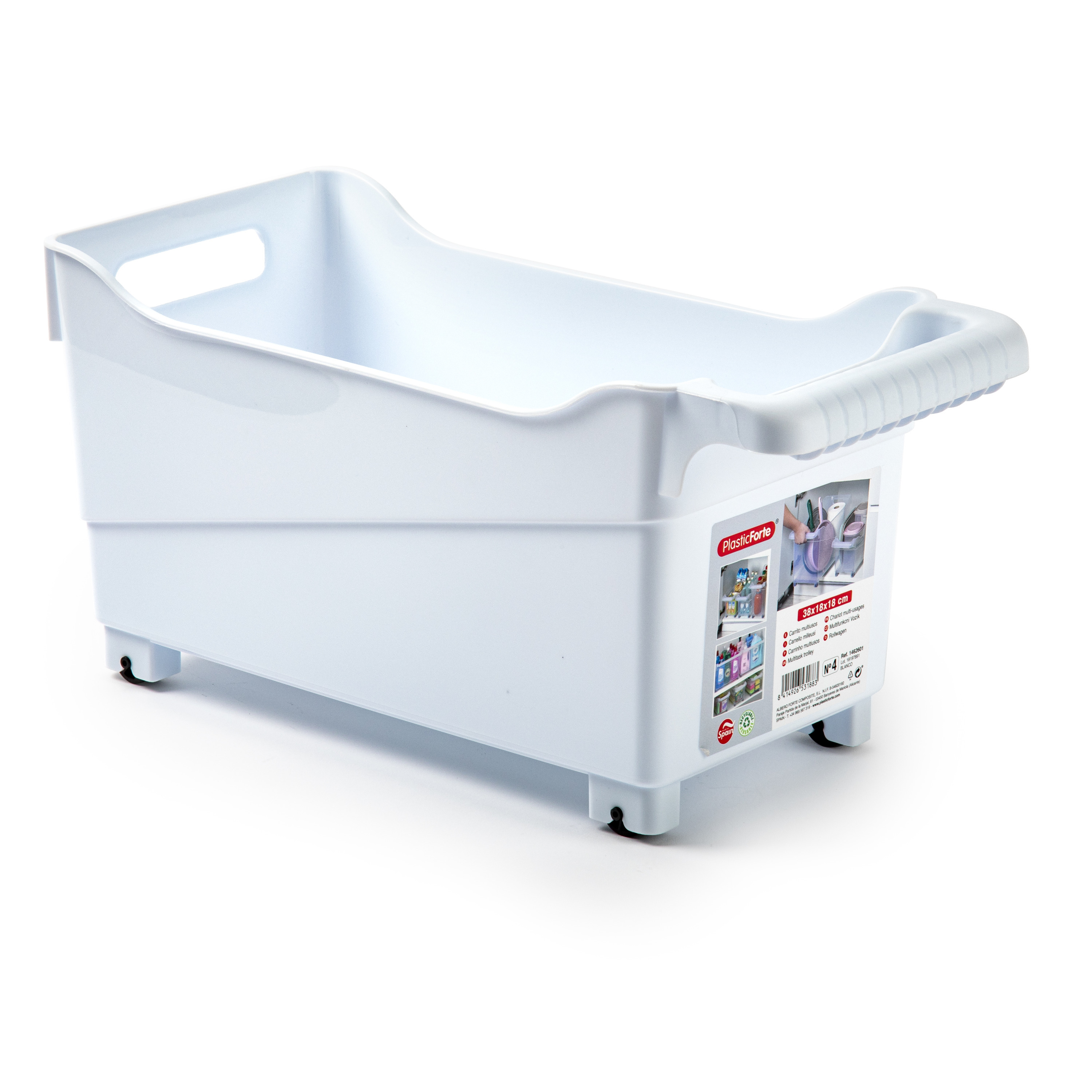 Opslag/opberg trolley container - wit - op wieltjes - L38 x B18 x H18 cm - kunststof -