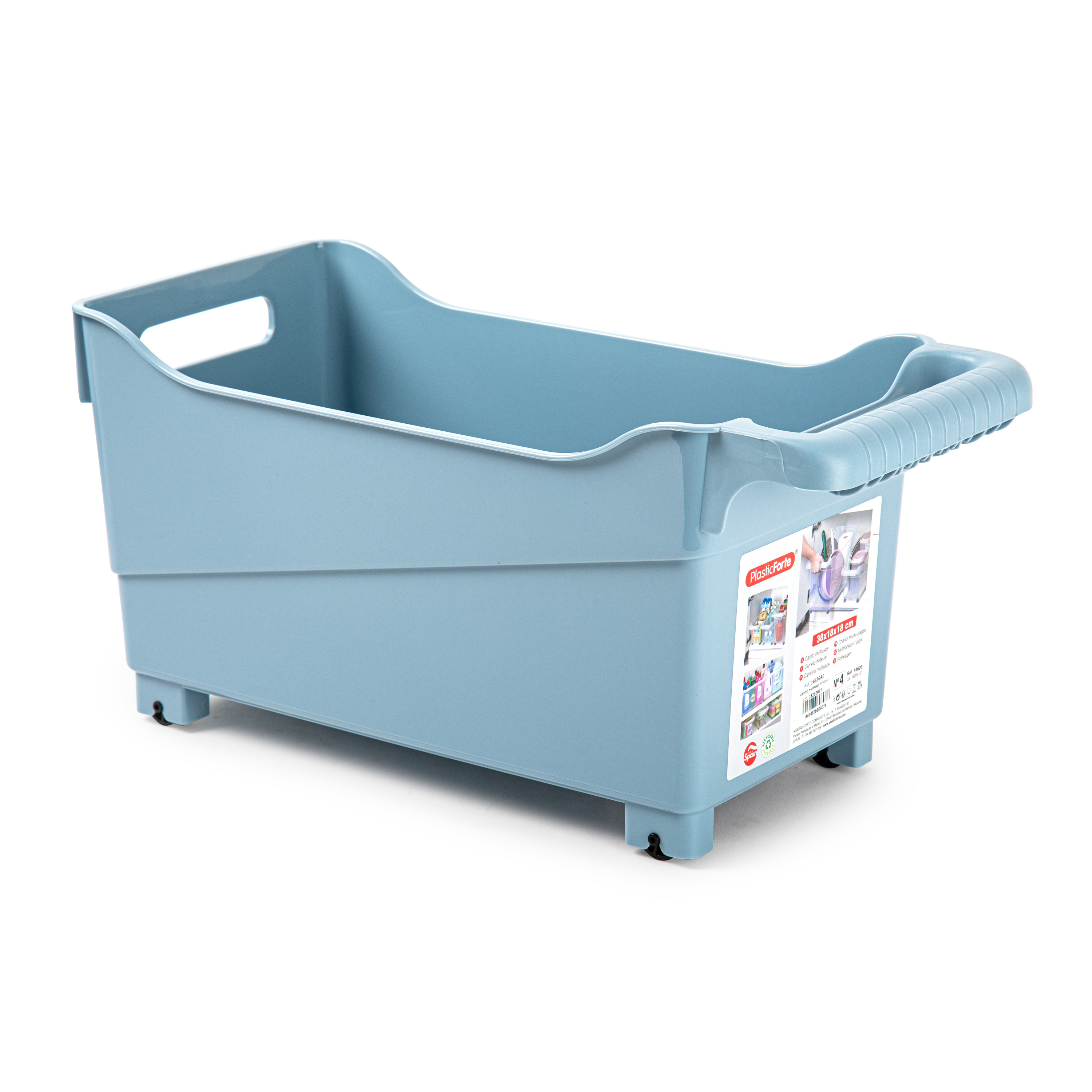 Opslag/opberg trolley container - ijsblauw - op wieltjes - L38 x B18 x H18 cm - kunststof -