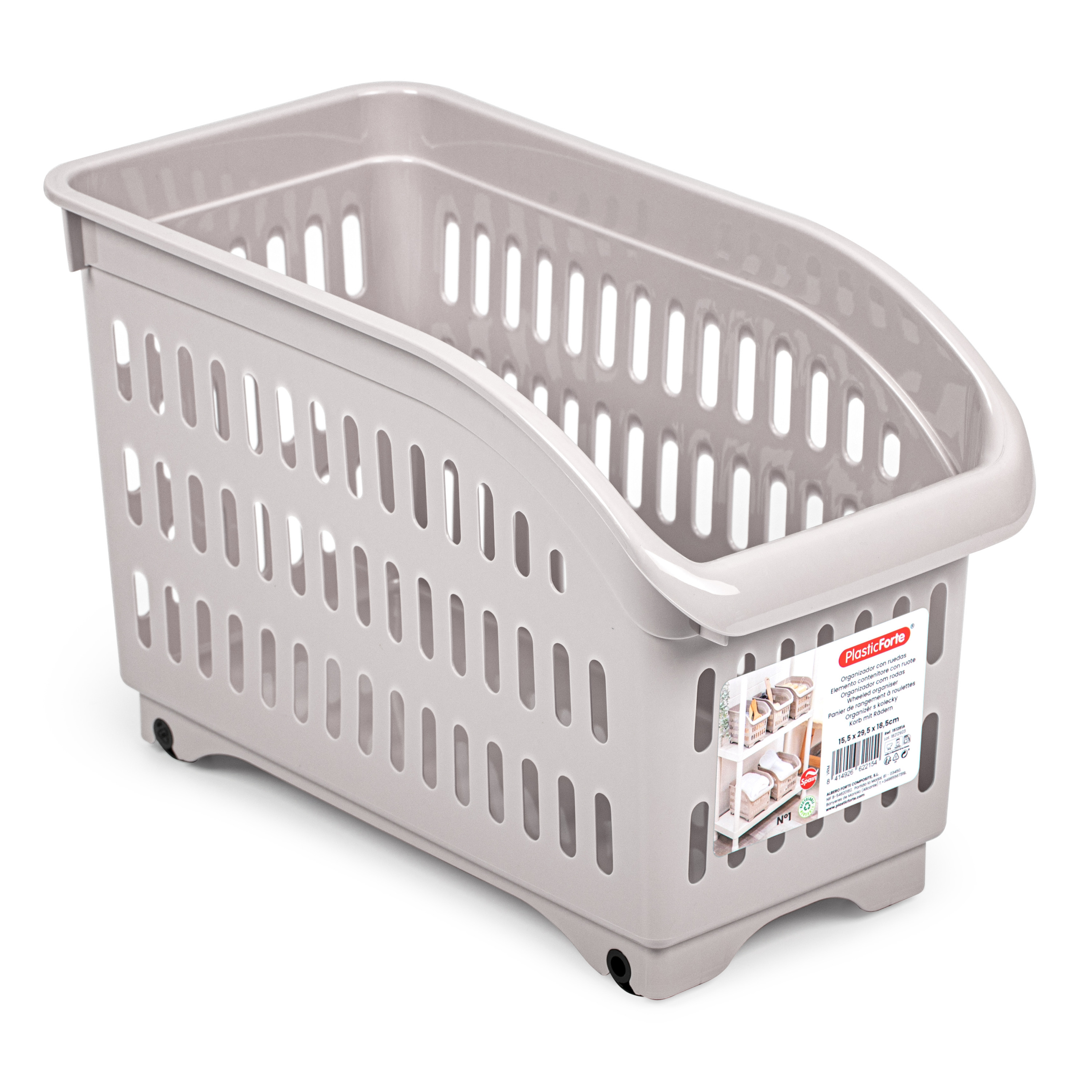 Opslag/opberg trolley container - roze - op wieltjes - L30 x B15 x H18 cm - kunststof -