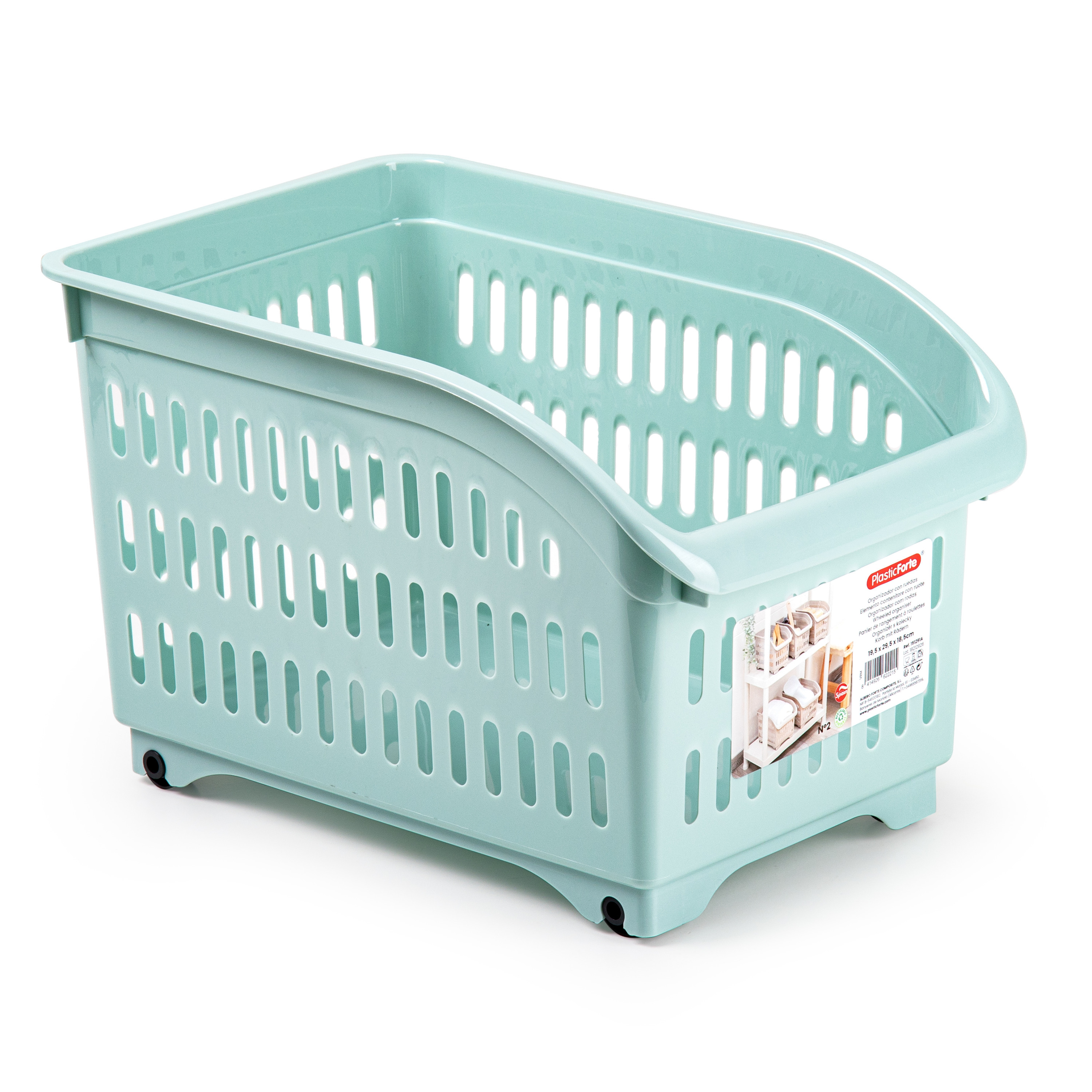 Opslag/opberg trolley container - mintgroen - op wieltjes - L30 x B18 x H19 cm - kunststof -