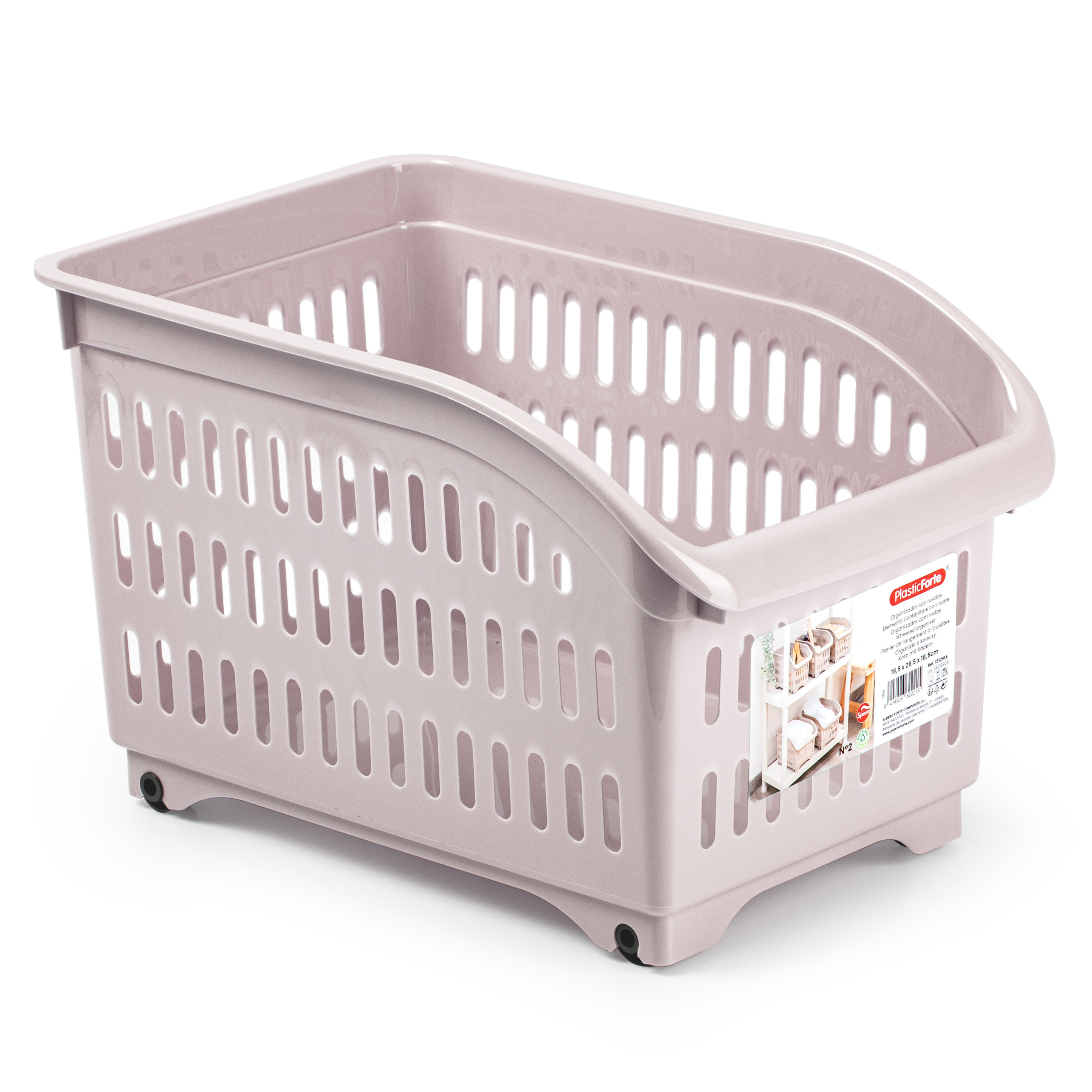 Opslag/opberg trolley container - roze - op wieltjes - L30 x B18 x H19 cm - kunststof -