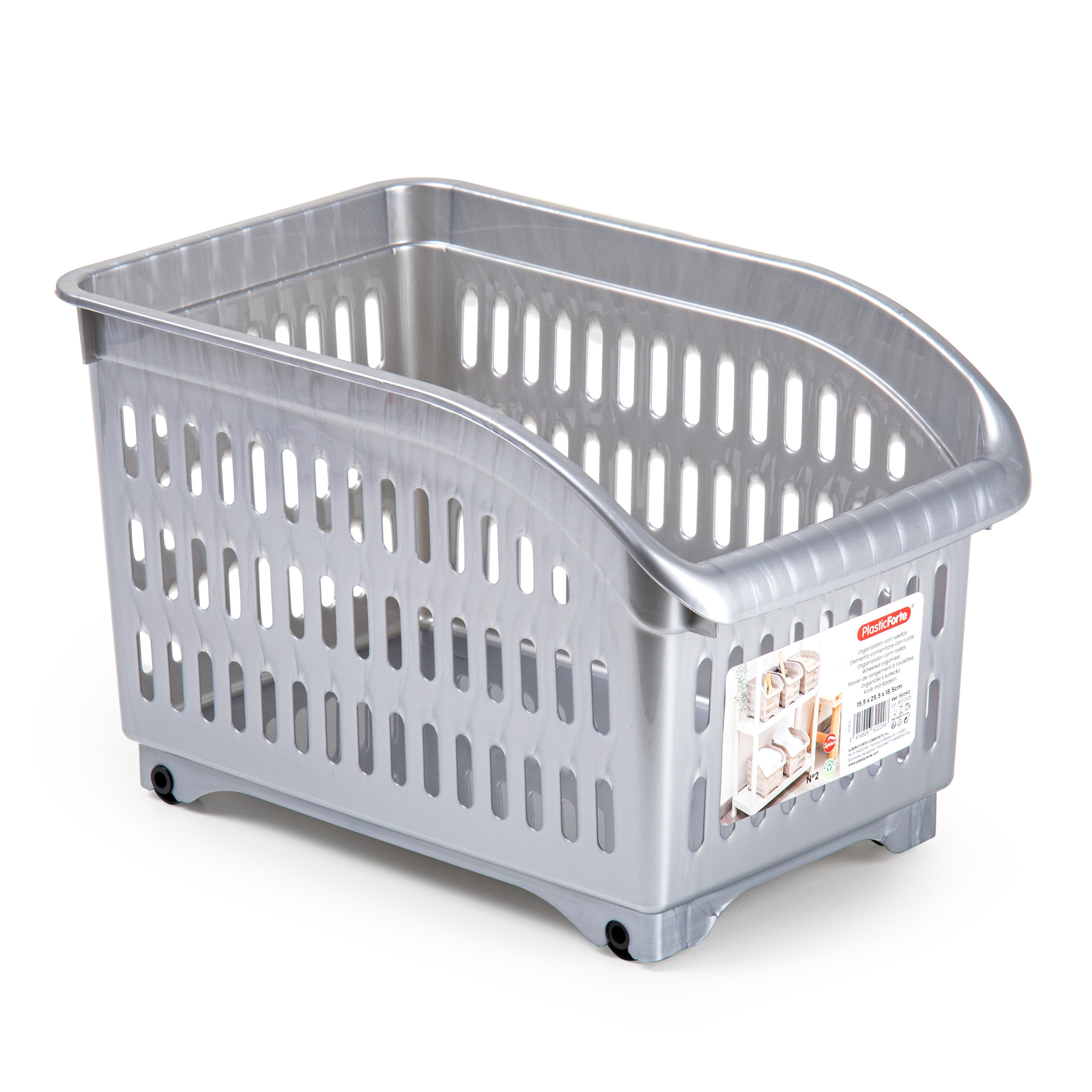 Opslag/opberg trolley container - zilver - op wieltjes - L30 x B18 x H19 cm - kunststof -