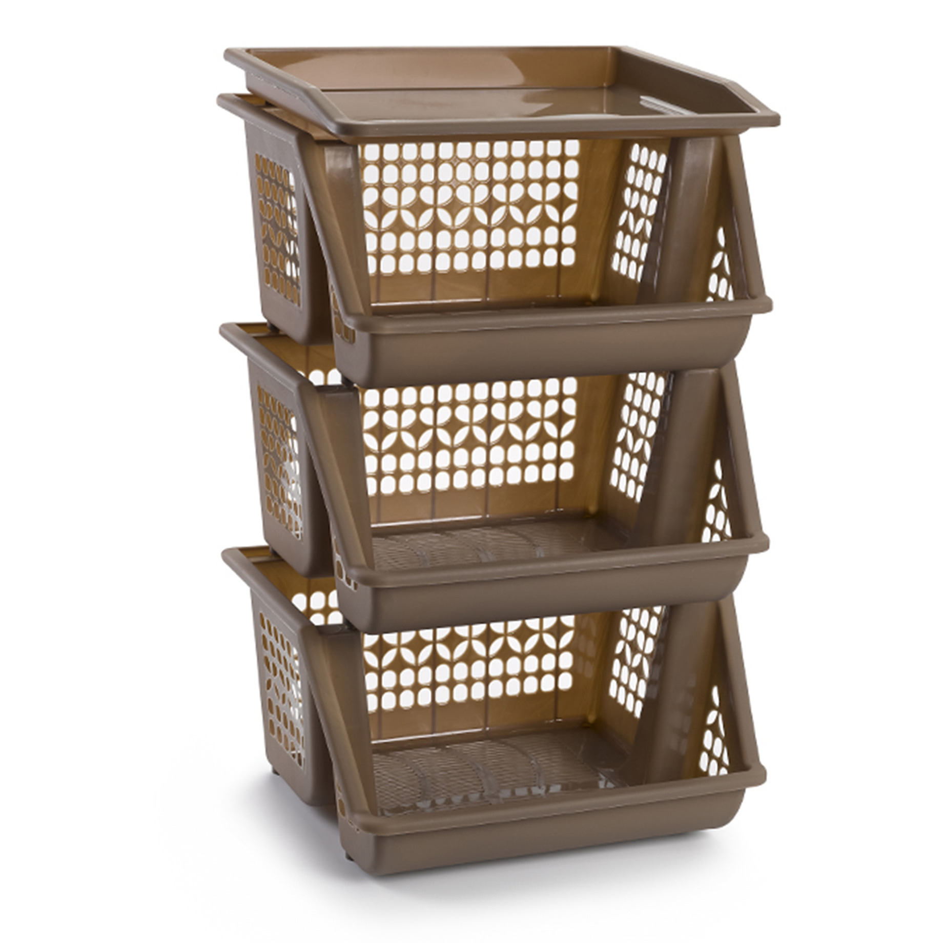 Opbergkrat - bruin - 3 vakken - 62 cm - Stapelkratten - Stapelbare manden -