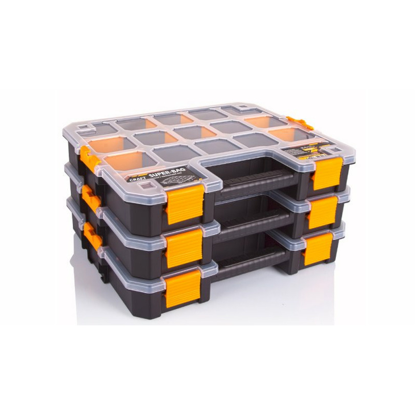 Sorteerbox/vakjes koffer - 3x - voor spijkers/schroeven/kleine spullen - 15-vaks - 37 x 31 x 6.5 cm -