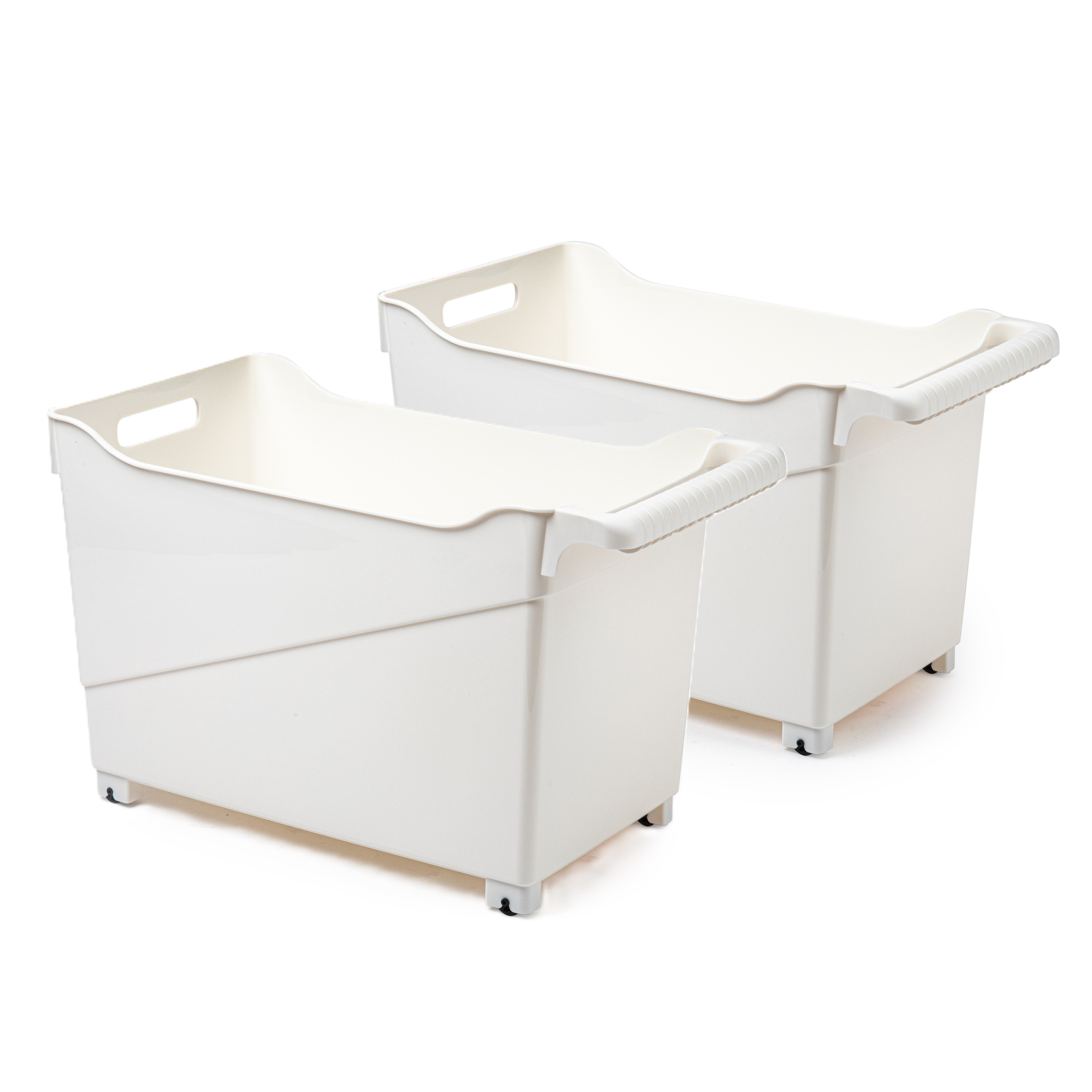 Opslag/opberg trolley container - 2x - ivoor wit - op wieltjes - L45 x B24 x H27 cm - kunststof -