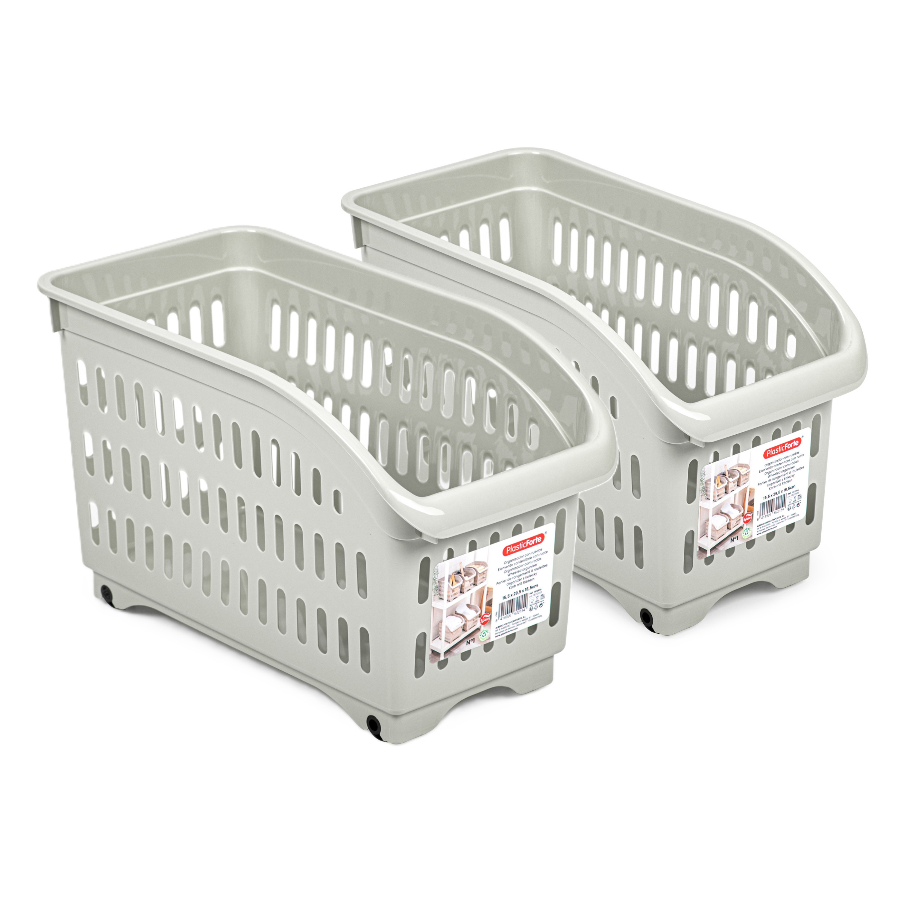 Opslag/opberg trolley container - 2x - beige - op wieltjes - L30 x B15 x H18 cm - kunststof -