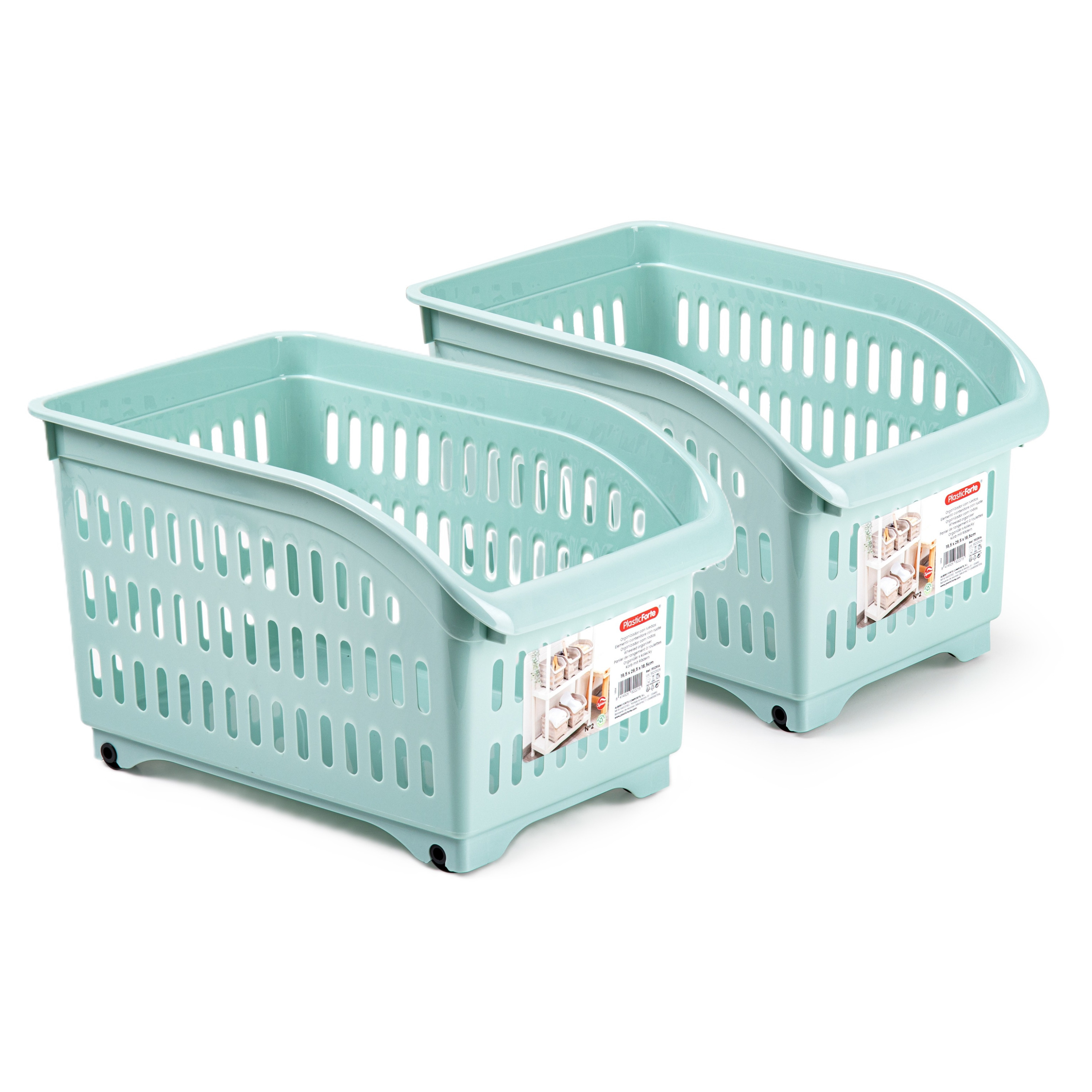 Opslag/opberg trolley container - 2x - mintgroen - op wieltjes - L30 x B18 x H19 cm - kunststof -