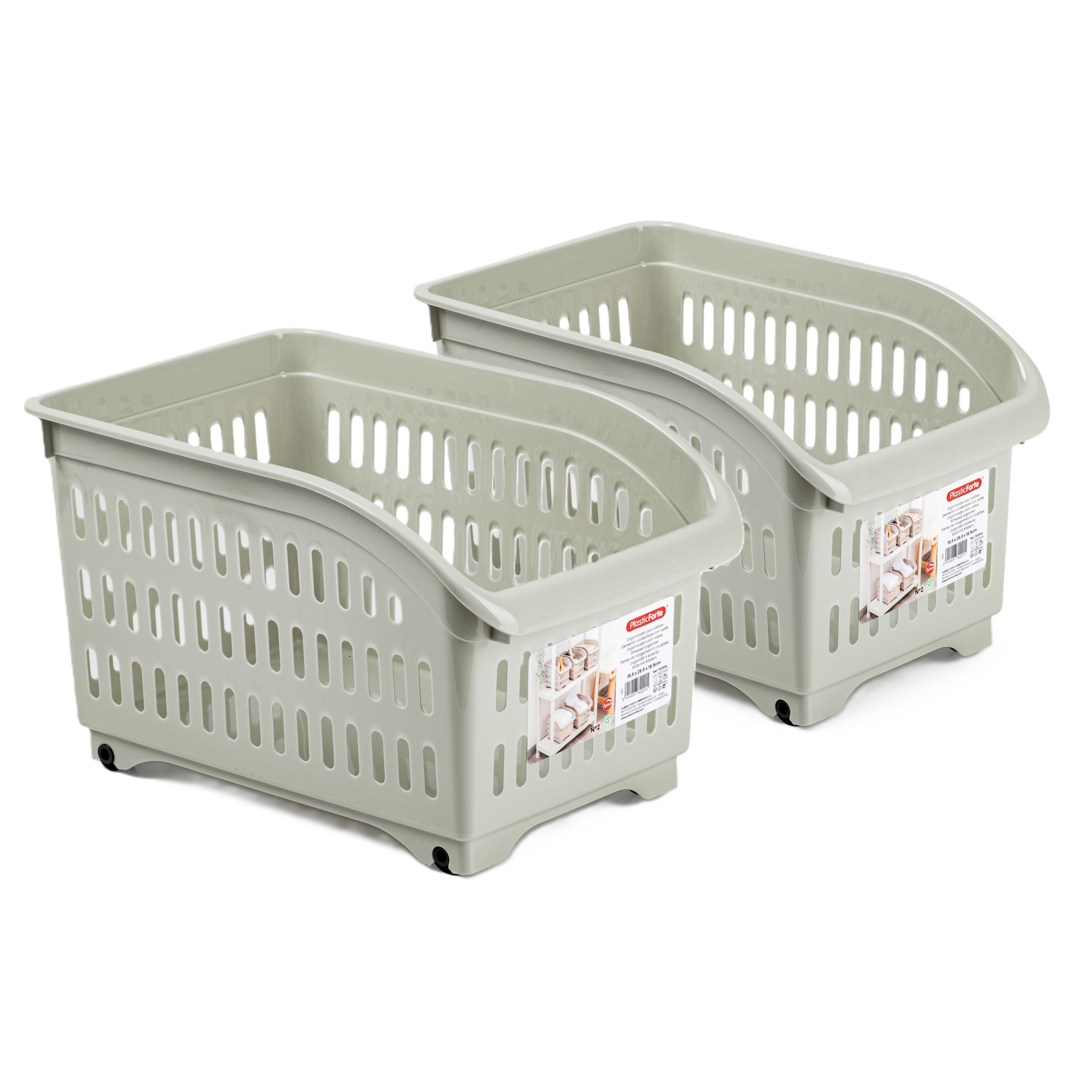 Opslag/opberg trolley container - 2x - beige - op wieltjes - L30 x B18 x H19 cm - kunststof -