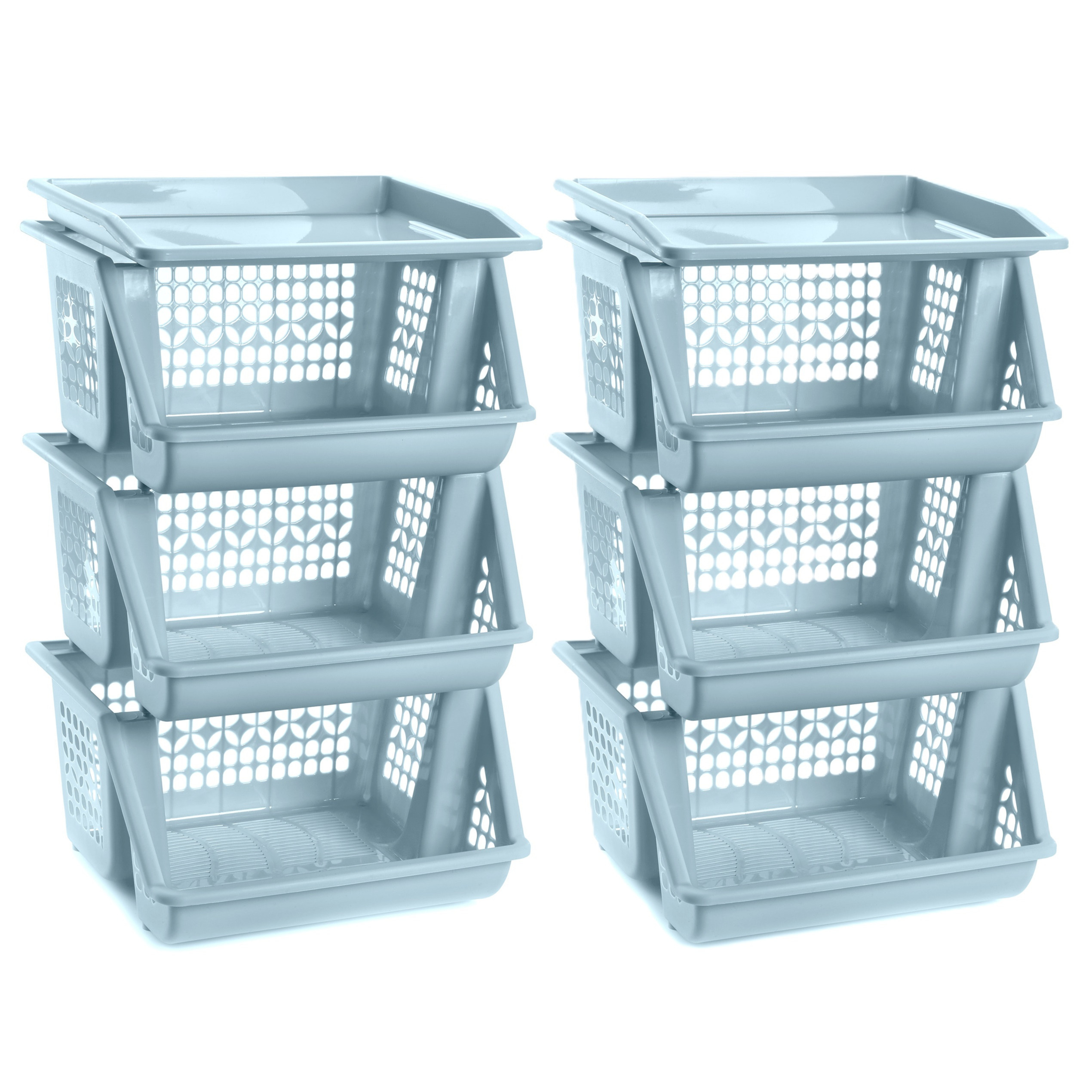 Opberg kratten/manden/organizers - 2x - 3 lagen/vakken - 39 x 32 x 62 cm - kunststof - ijsblauw -