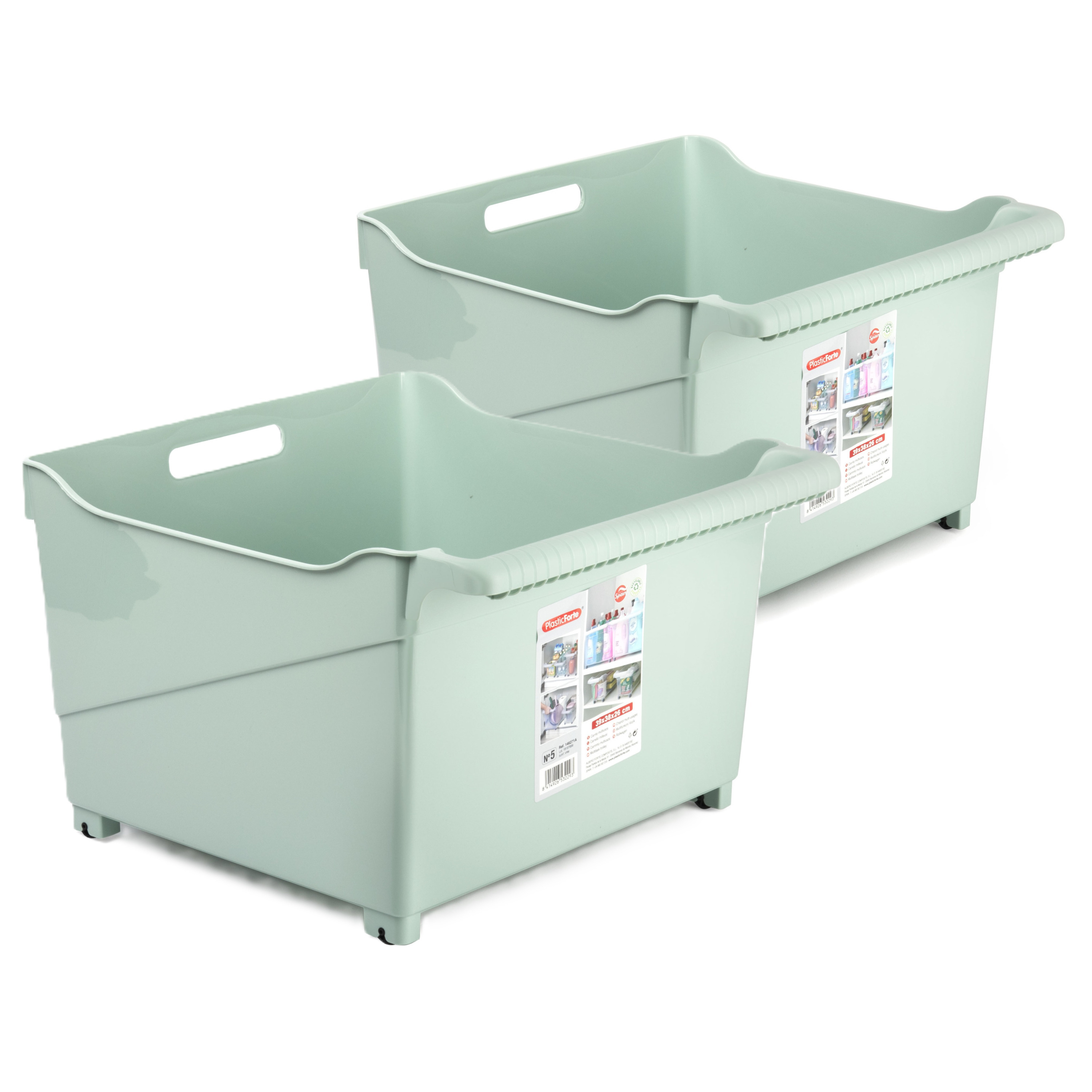 Opslag/opberg trolley container - 2x - mintgroen - op wieltjes - L39 x B38 x H26 cm - kunststof -