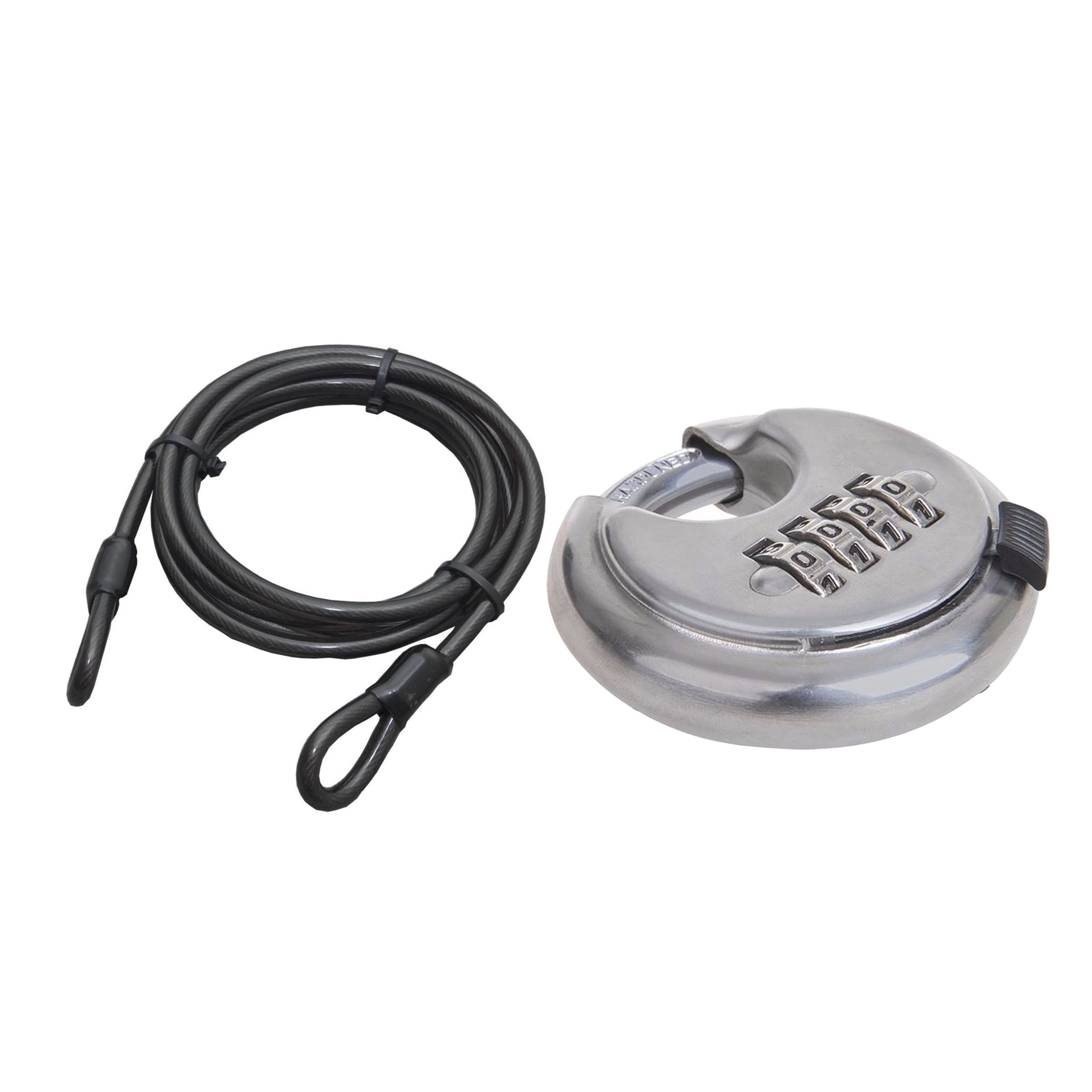 Staalkabel met 70mm discusslot - 10m x 8mm kabel - geplastificeerd - kabelslot met cijfer combinatie -