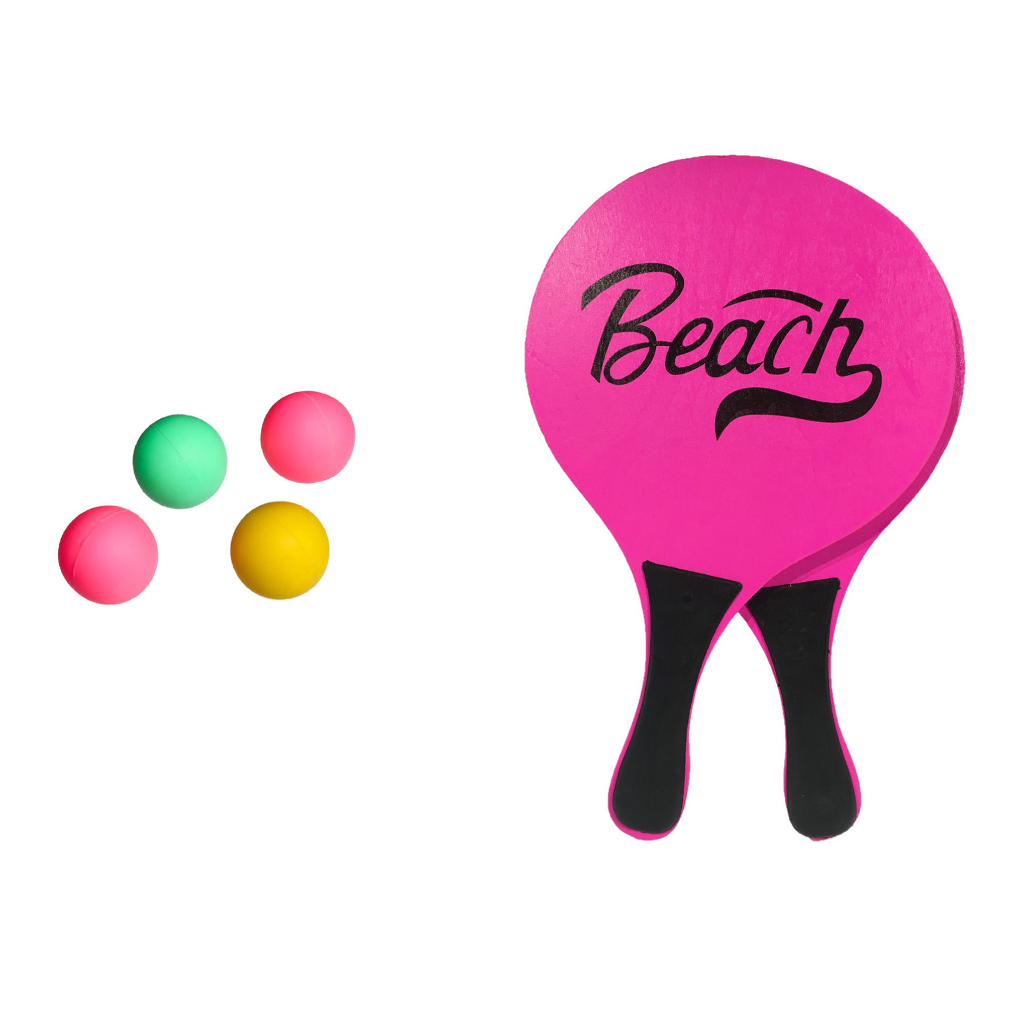 Strand Beachball set - hout - roze - strand sport speelset - met 5x balletjes -