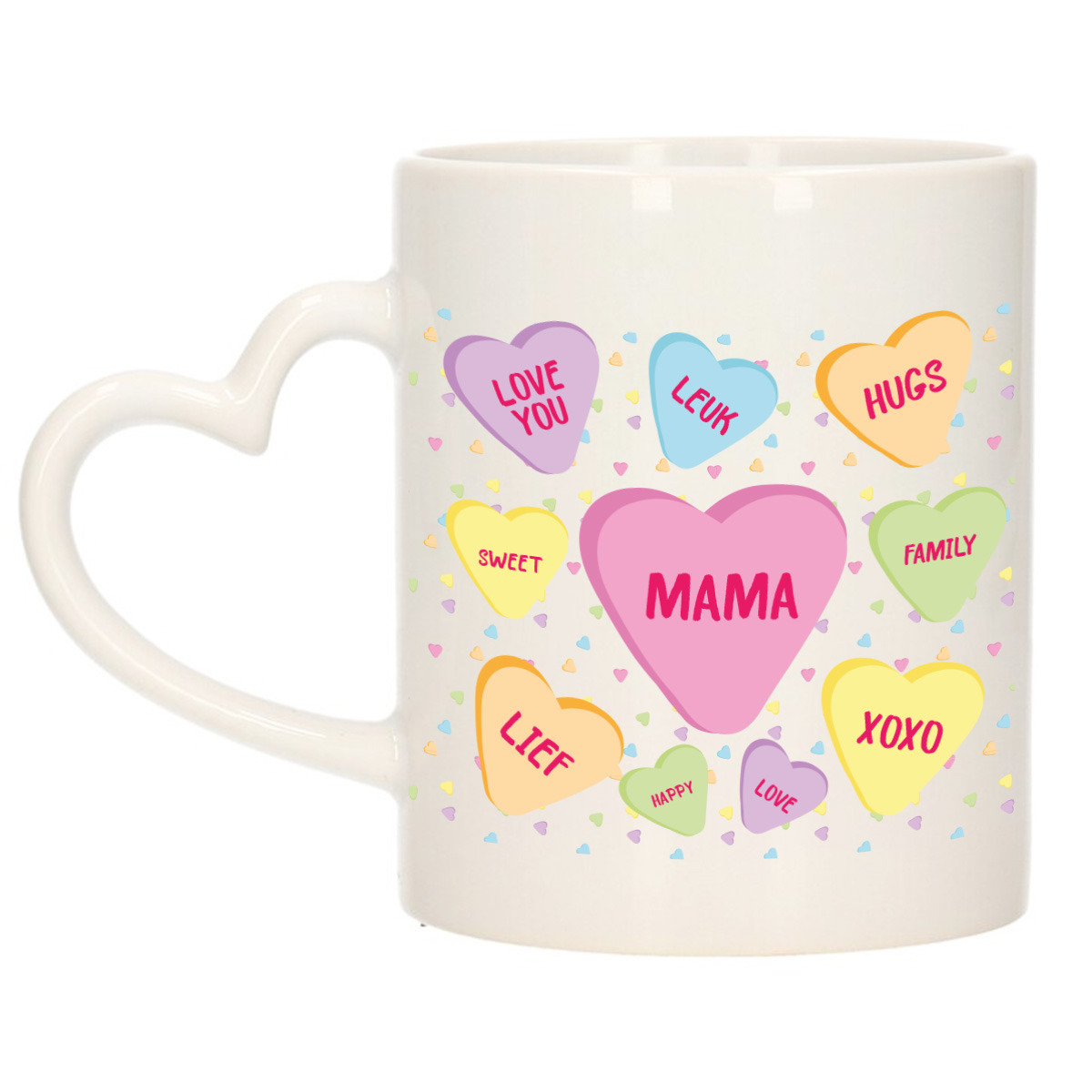 Cadeau koffie/thee mok voor mama - pastel - hartjes oor - de liefste mama - keramiek - 300 ml -