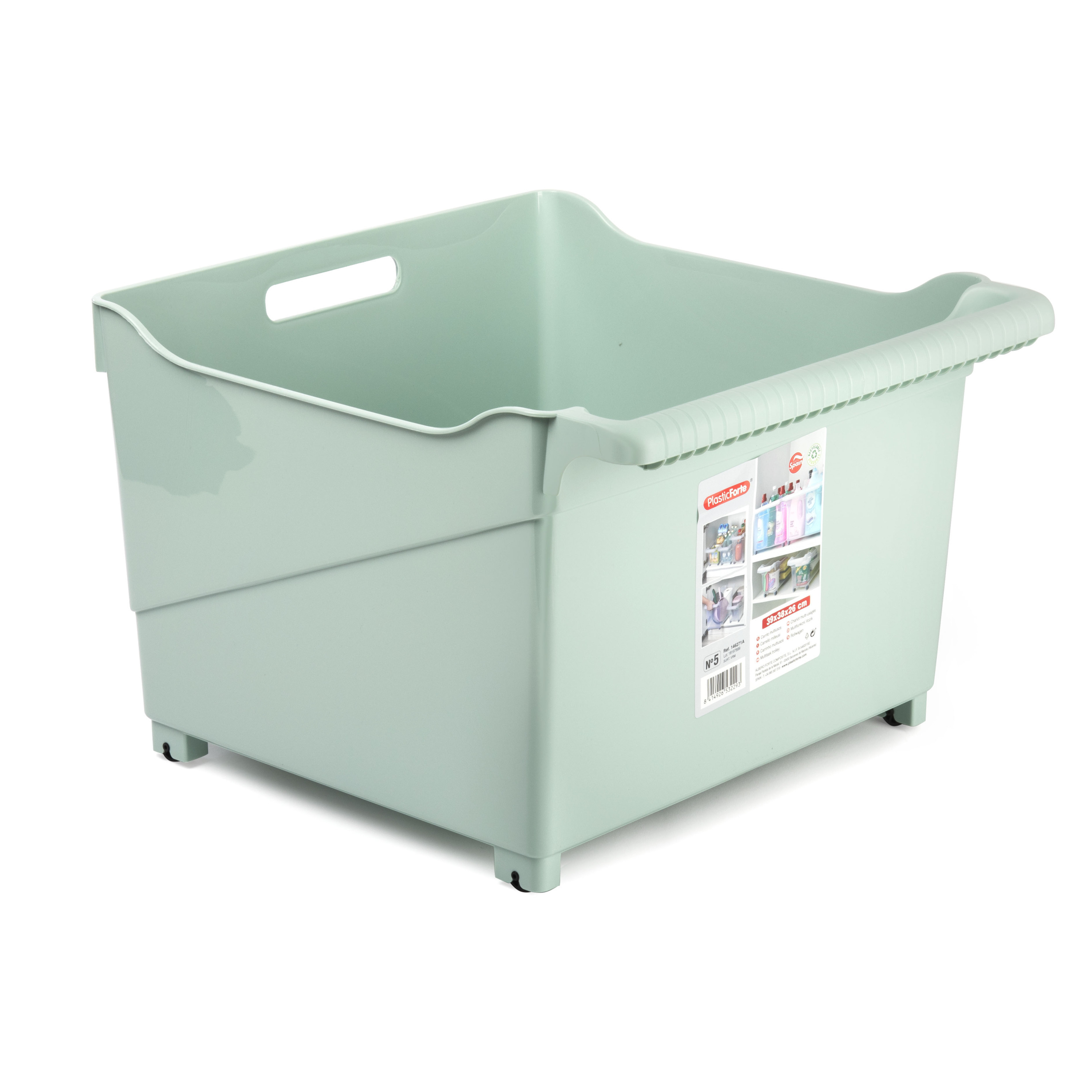 Opslag/opberg trolley container - mintgroen - op wieltjes - L39 x B38 x H26 cm - kunststof -
