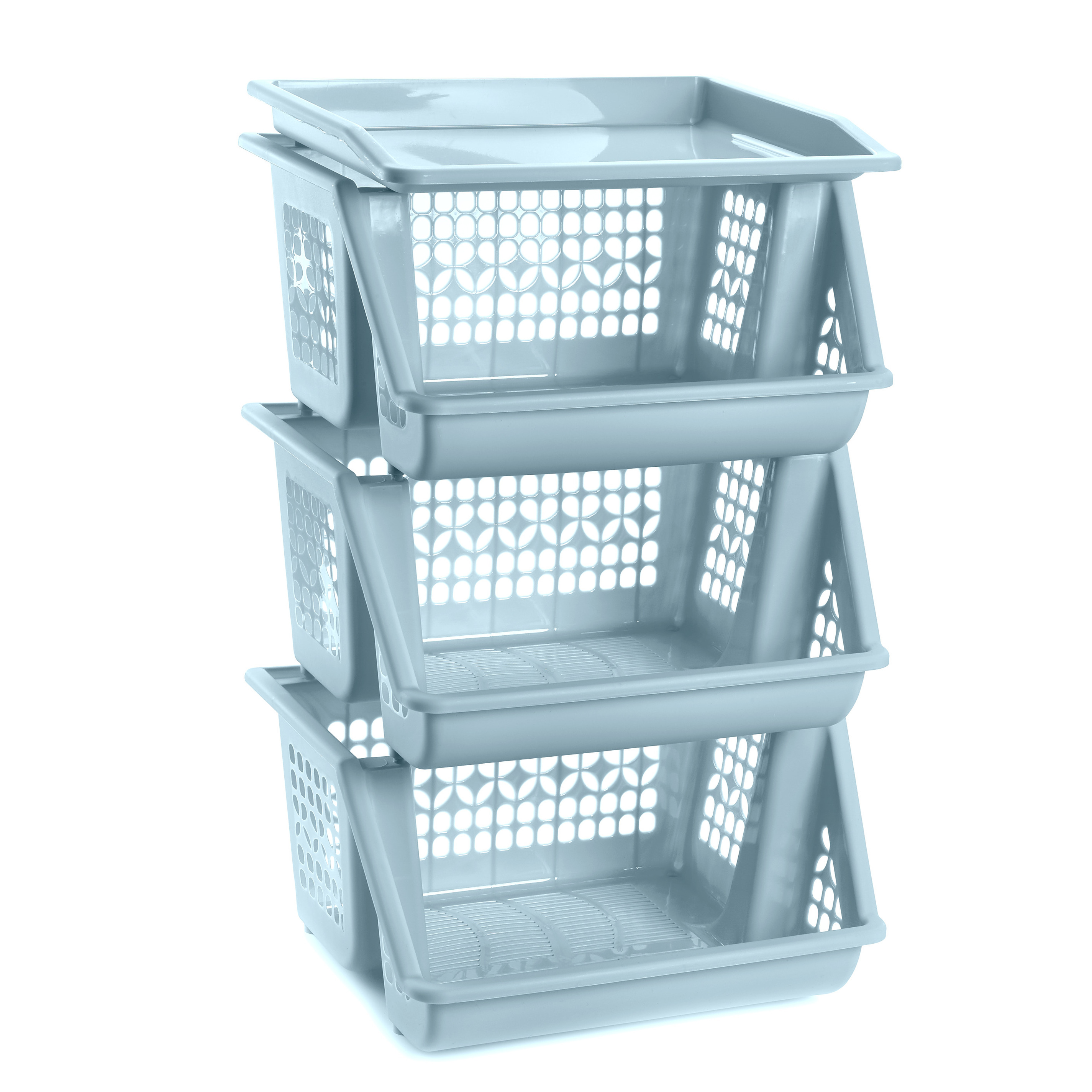 Opbergkrat - blauw - 3 vakken - 62 cm - Stapelkratten - Stapelbare manden -