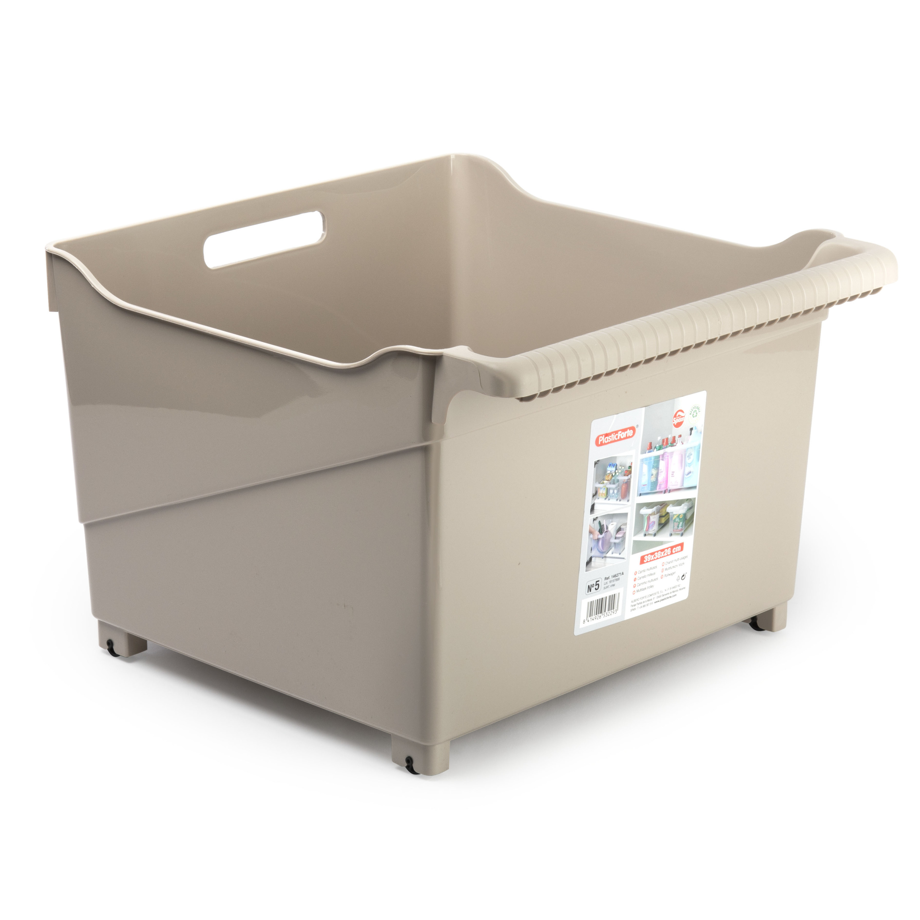 Opslag/opberg trolley container - beige - op wieltjes - L39 x B38 x H26 cm - kunststof -