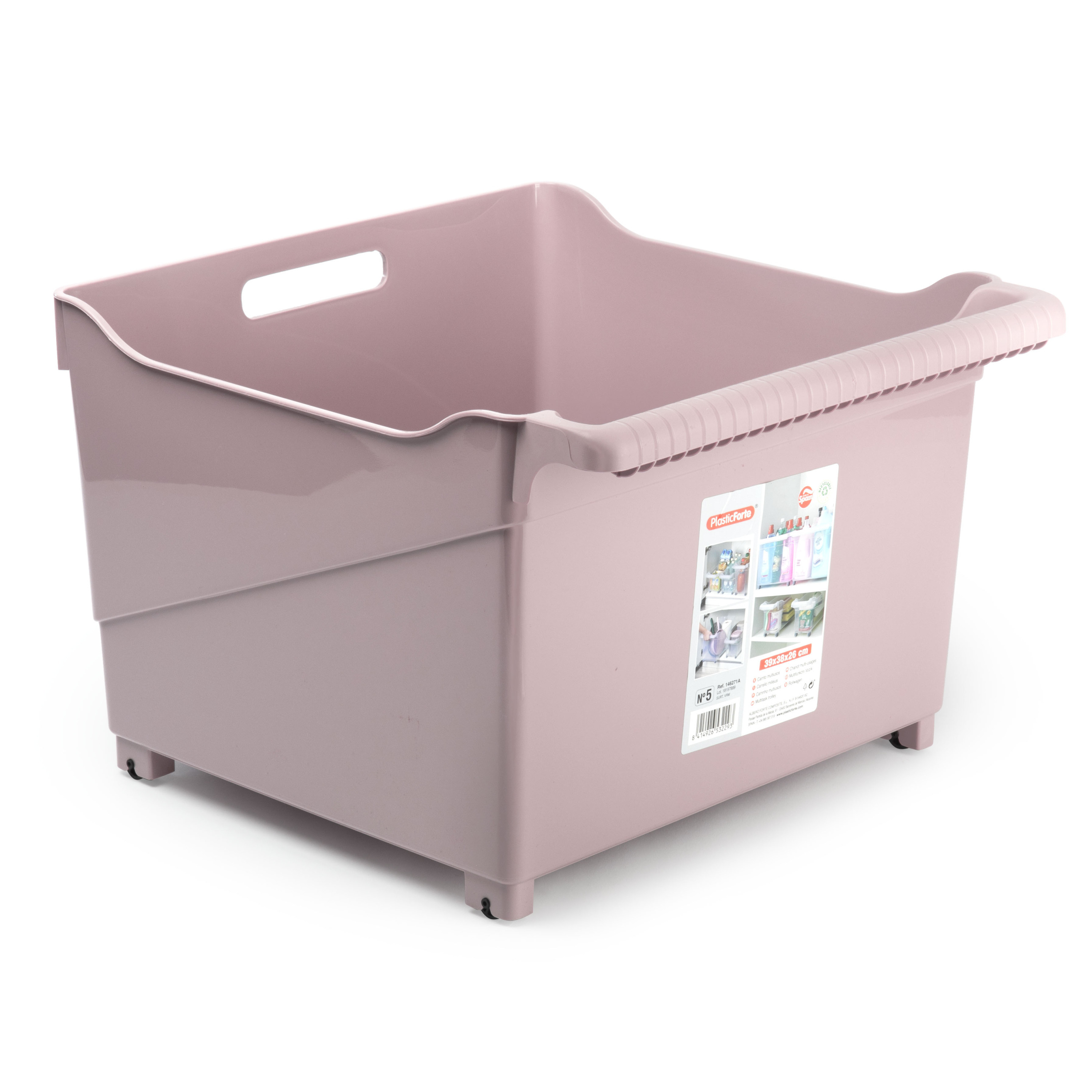 Opslag/opberg trolley container - roze - op wieltjes - L39 x B38 x H26 cm - kunststof -