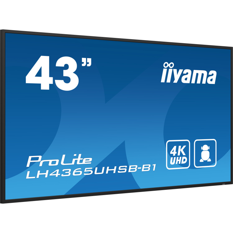 iiyama ProLite LH4365UHSB-B1 public display HDMI, DisplayPort, LAN, Audio, USB, WiFi, Android