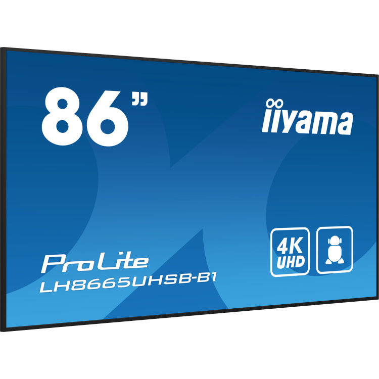 iiyama ProLite LH8665UHSB-B1 public display HDMI, DisplayPort, LAN, WiFi, Audio, USB, Android