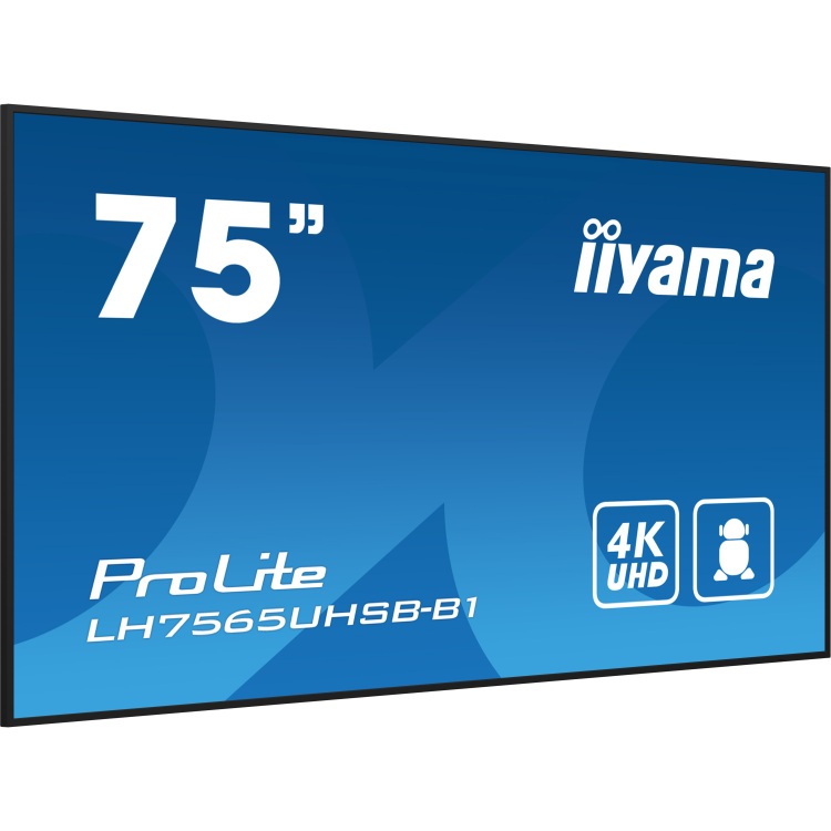 iiyama ProLite LH7565UHSB-B1 public display HDMI, DisplayPort, LAN, WiFi, Audio, USB, Android