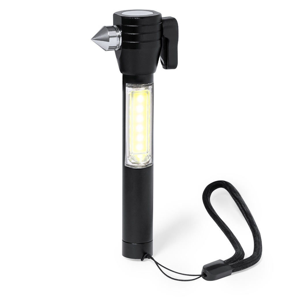 Veiligheidshamer met gordelsnijder - Design - zwart - noodhamer - incl zaklamp -