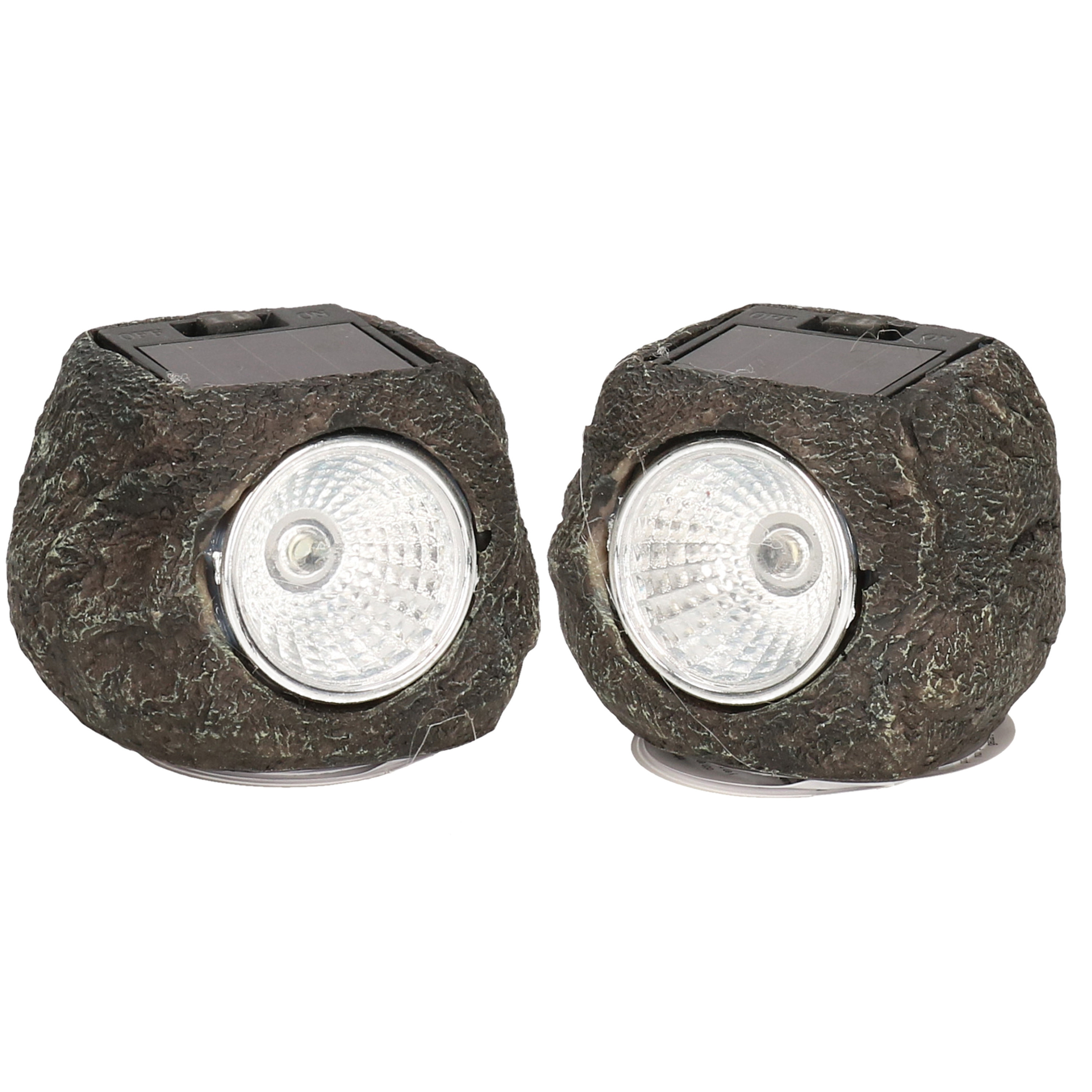 Buiten lamp/spot solar verlichting - 2x - steen vorm - LED - 13 x 9 cm -