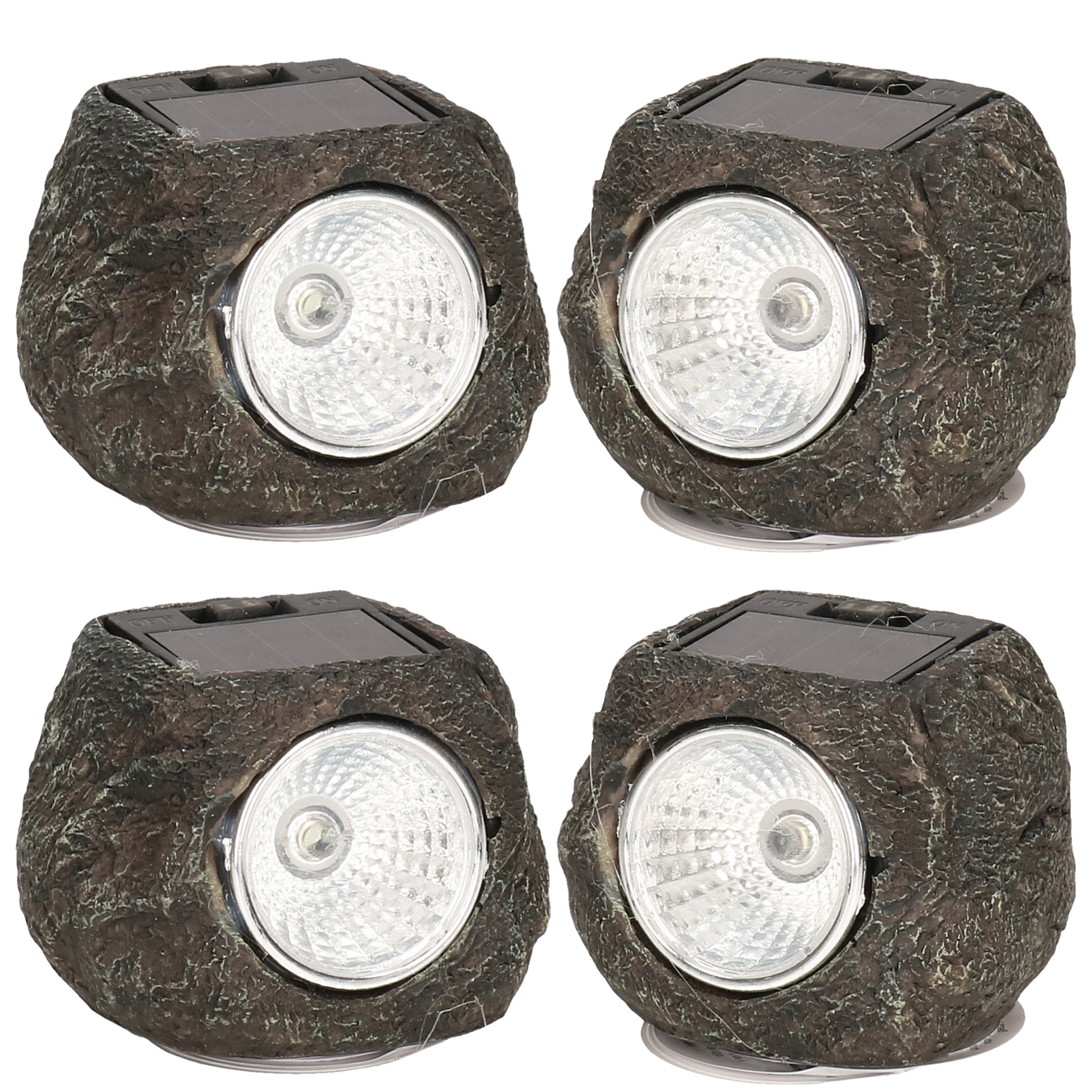Buiten lamp/spot solar verlichting - 4x - steen vorm - LED - 13 x 9 cm -