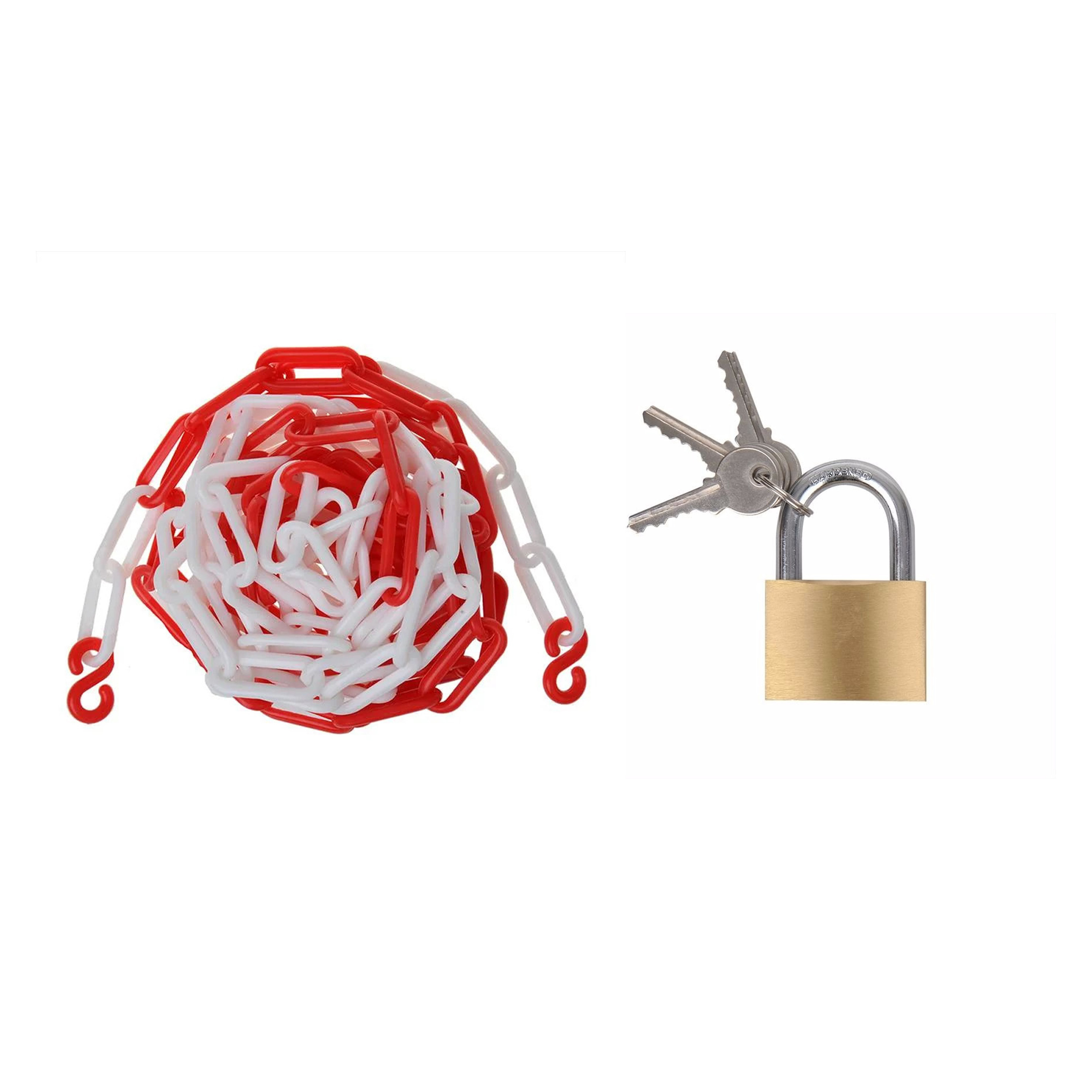 Afzetketting met 2x hangsloten van 40 mm - rood/wit - 5 meter - kunststof - afzetting -