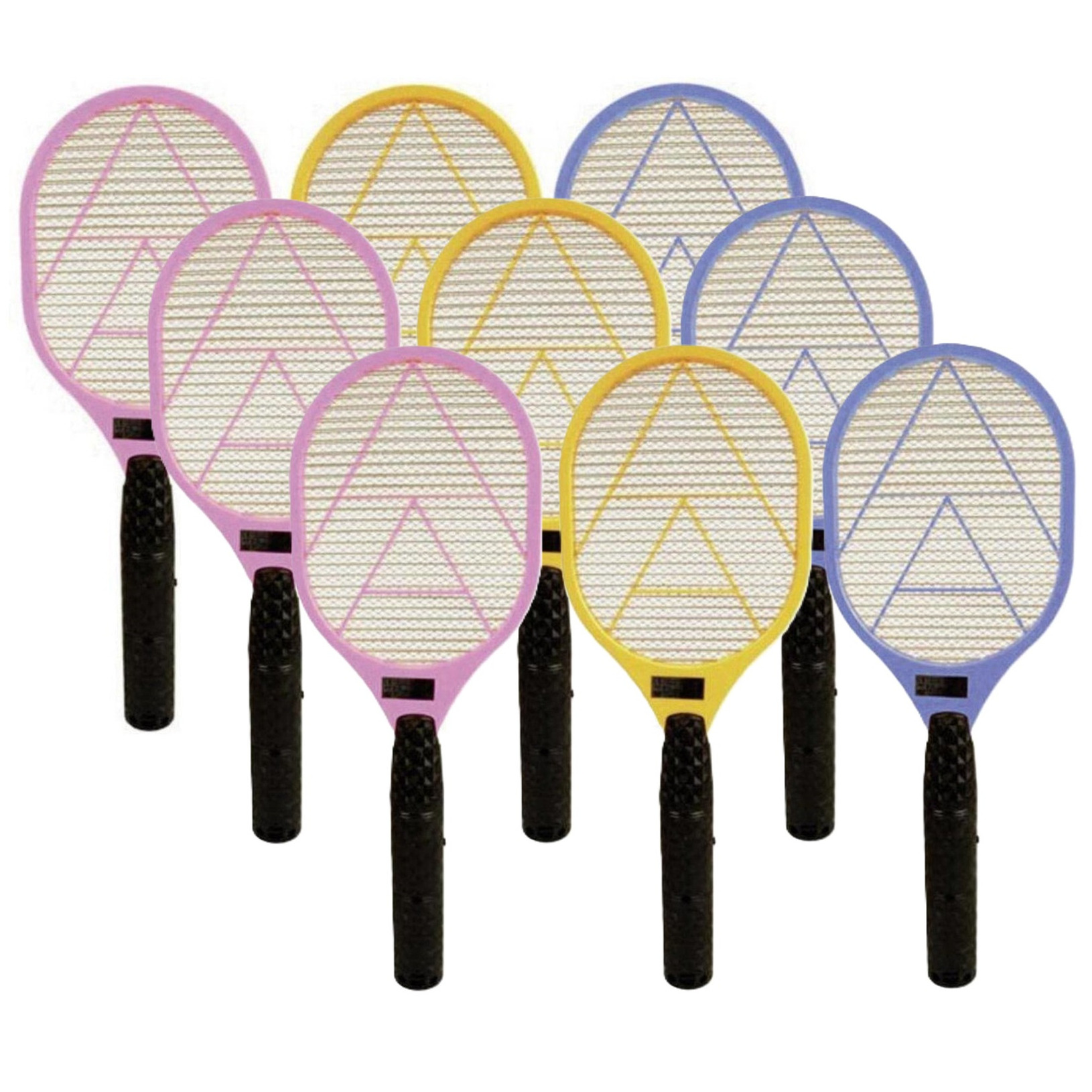 Vliegenmepper elektrisch - 3x - op batterijen - mix kleuren - kunststof - 40 cm -