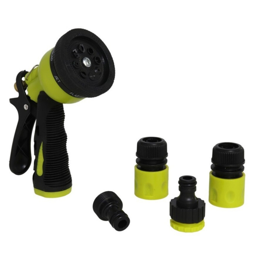 Tuinsproeier set 4-delig - broeskop/sproeipistool met aansluitstukken - 16 cm - groen -